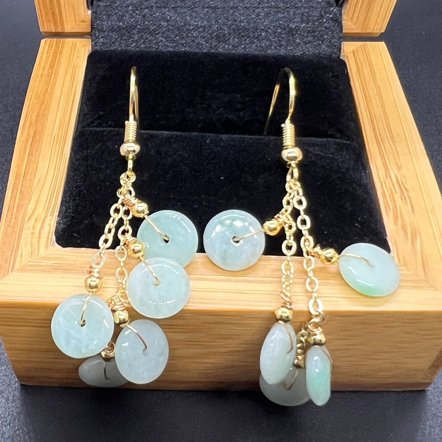 Natural jadeite Transparent eardrop jade Earrings with gold plated bail Burma Jade Grade A jade earbob jade loose beads Jewelry gift for her