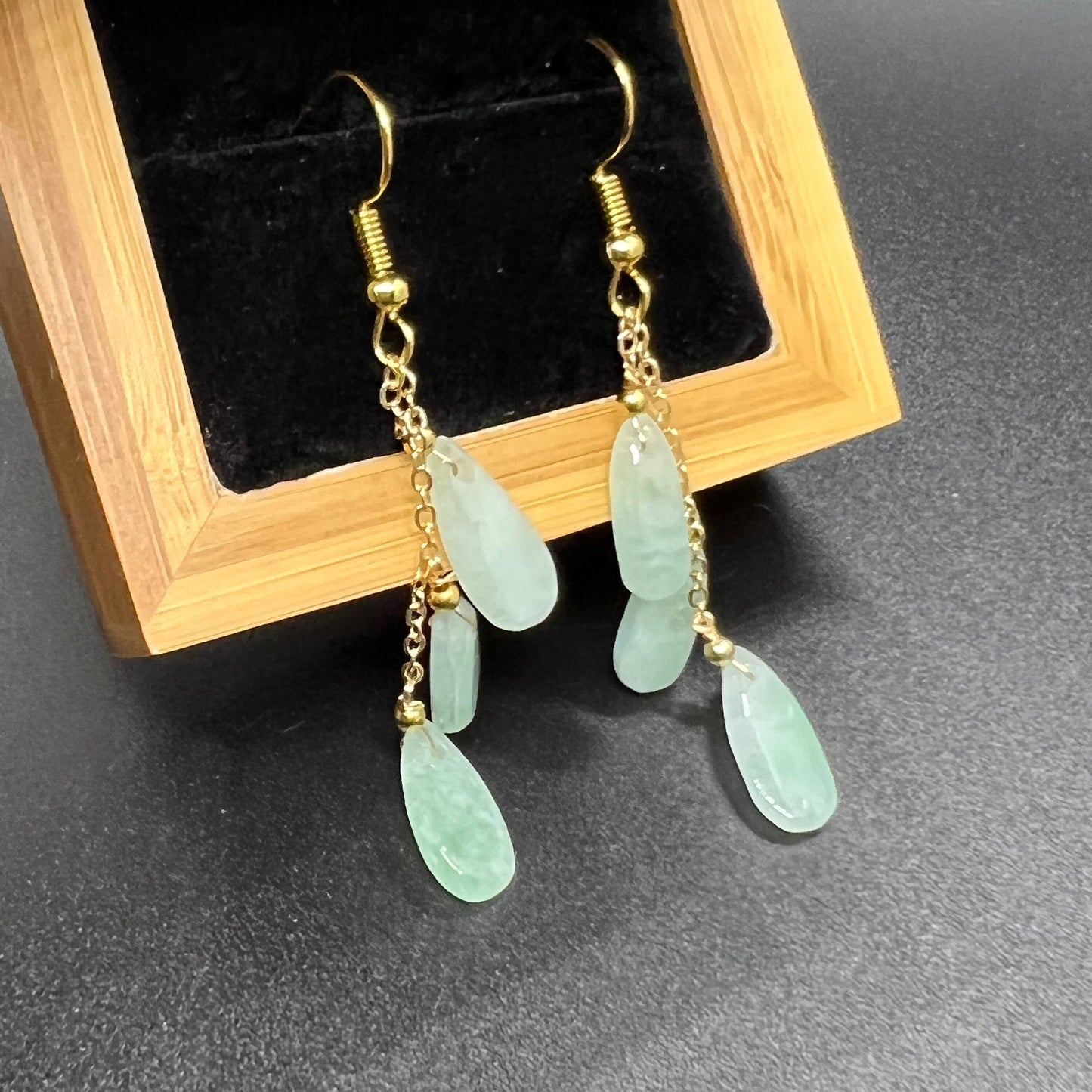 Natural jadeite Transparent eardrop jade Earrings with gold plated bail Burma Jade Grade A jade earbob jade loose beads Jewelry gift for her