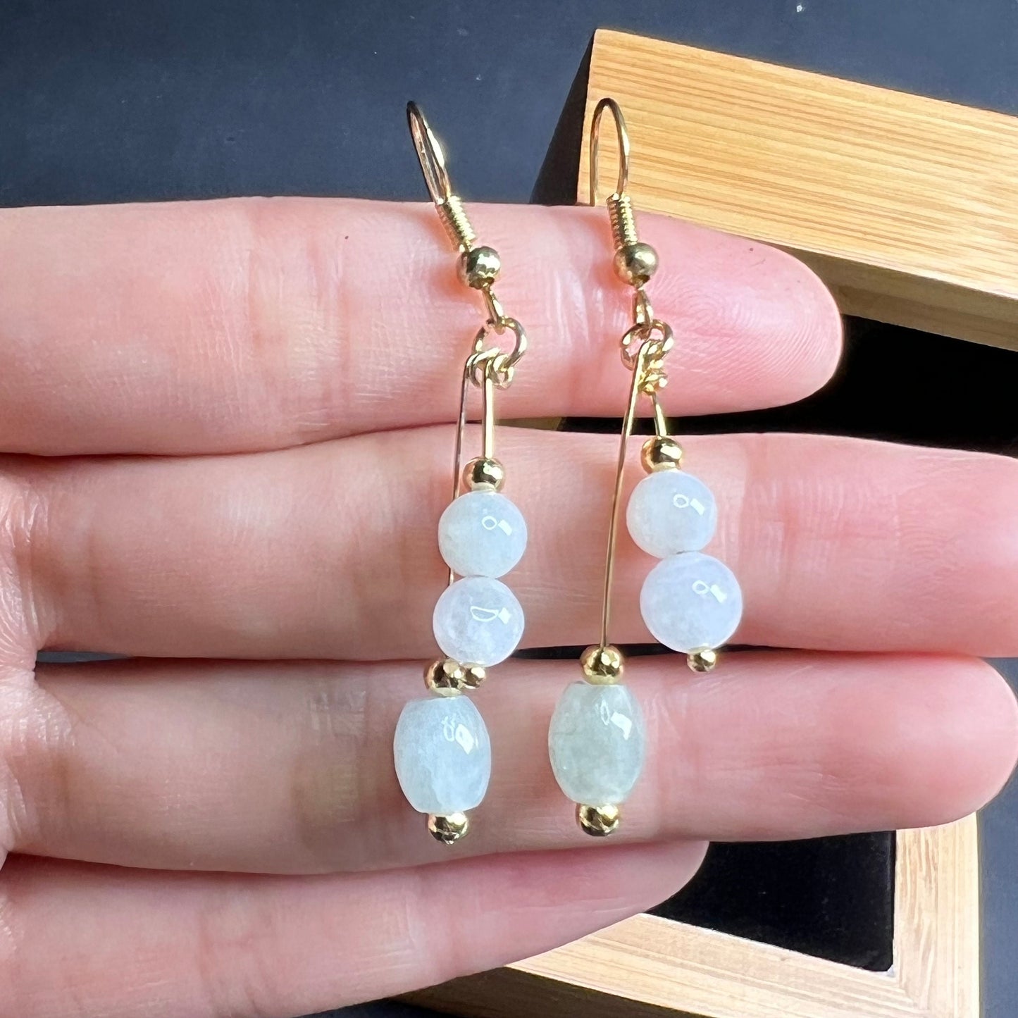 Natural jadeite Ear eardrop jade Earrings with gold plated bail  Burma Jade Grade A jade earbob jade bead Earring Jewelry gift for her