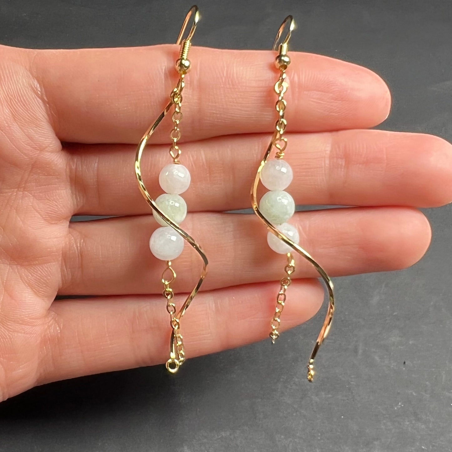 Natural jadeite Ear eardrop jade Earrings with gold plated bail  Burma Jade Grade A jade earbob jade bead Earring Jewelry gift for her