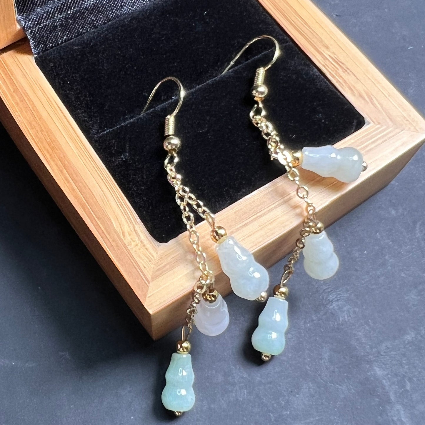 Natural jadeite Ear eardrop jade Earrings with gold plated bail  Burma Jade Grade A jade earbob jade bead Earring Jewelry gift for her