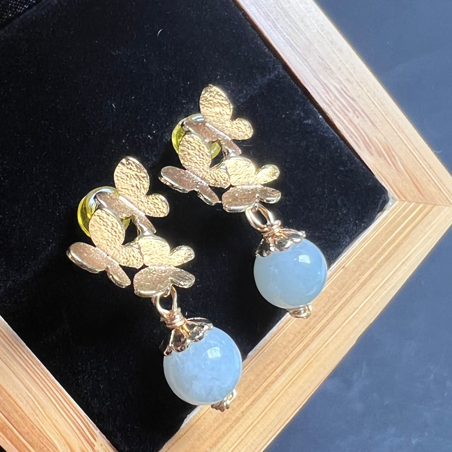 Natural jadeite Ear Stud eardrop jade Earrings with gold plated bail  Burma Jade Grade A jade earbob jade bead Earring Jewelry gift for her