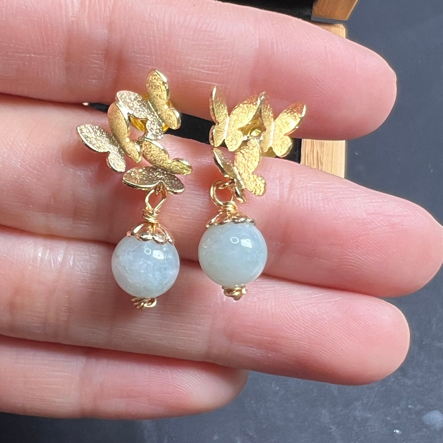 Natural jadeite Ear Stud eardrop jade Earrings with gold plated bail  Burma Jade Grade A jade earbob jade bead Earring Jewelry gift for her