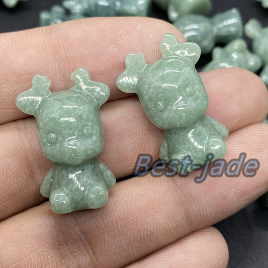 Niedlicher Hirsch-Anhänger, natürlicher grüner Jade der Güteklasse A, Burma-Jadeit, 3D-Cartoon-Ohrringe, Perle, handgeschnitzt, Myanmar-Jade-Anhänger, Weihnachtsgeschenk