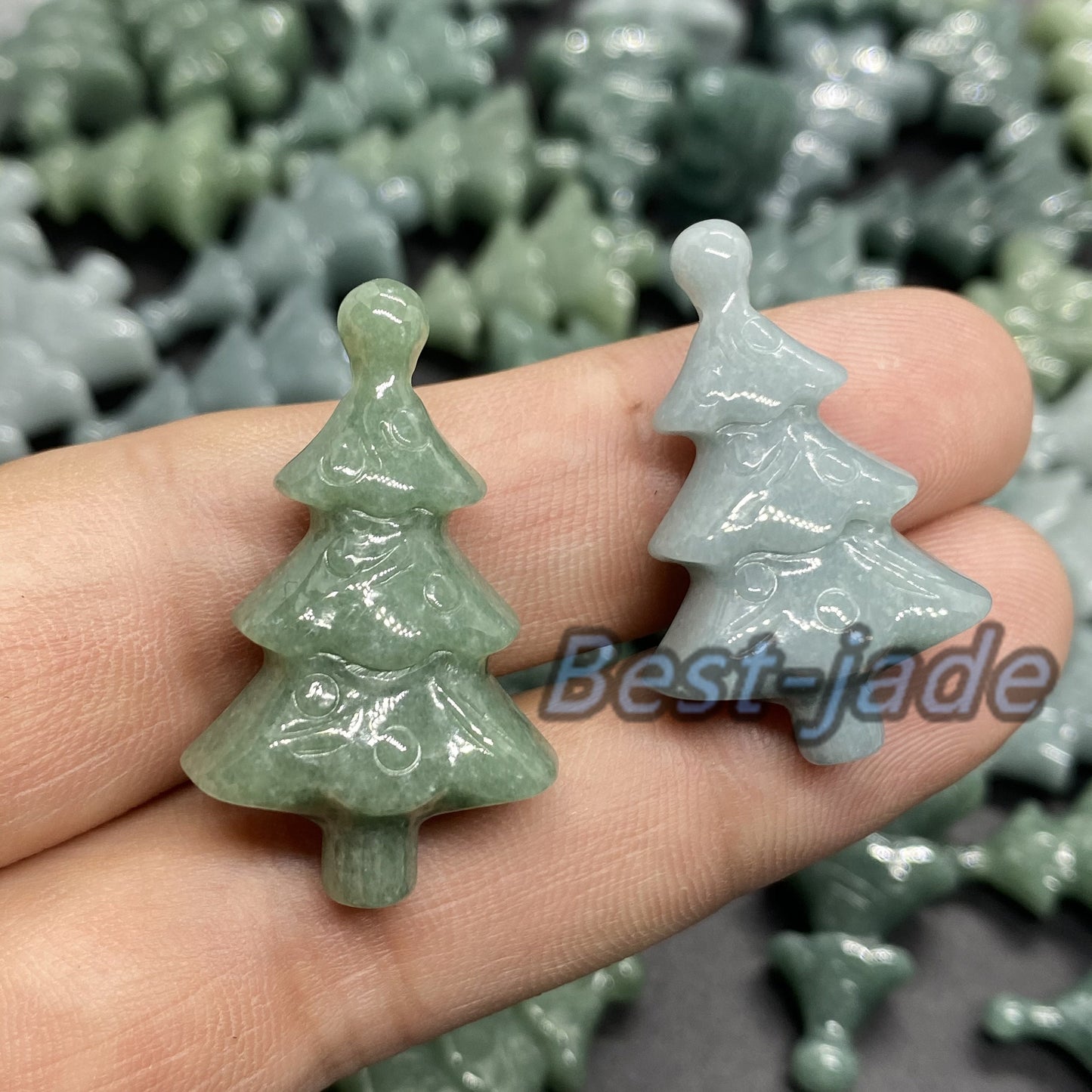 3D süßer Weihnachtsbaum Anhänger Natur Grün Grade A Jade Burma Jadeit Cartoon Perlenohrringe blaue Jade Weihnachtsgeschenk Jade Geschenk