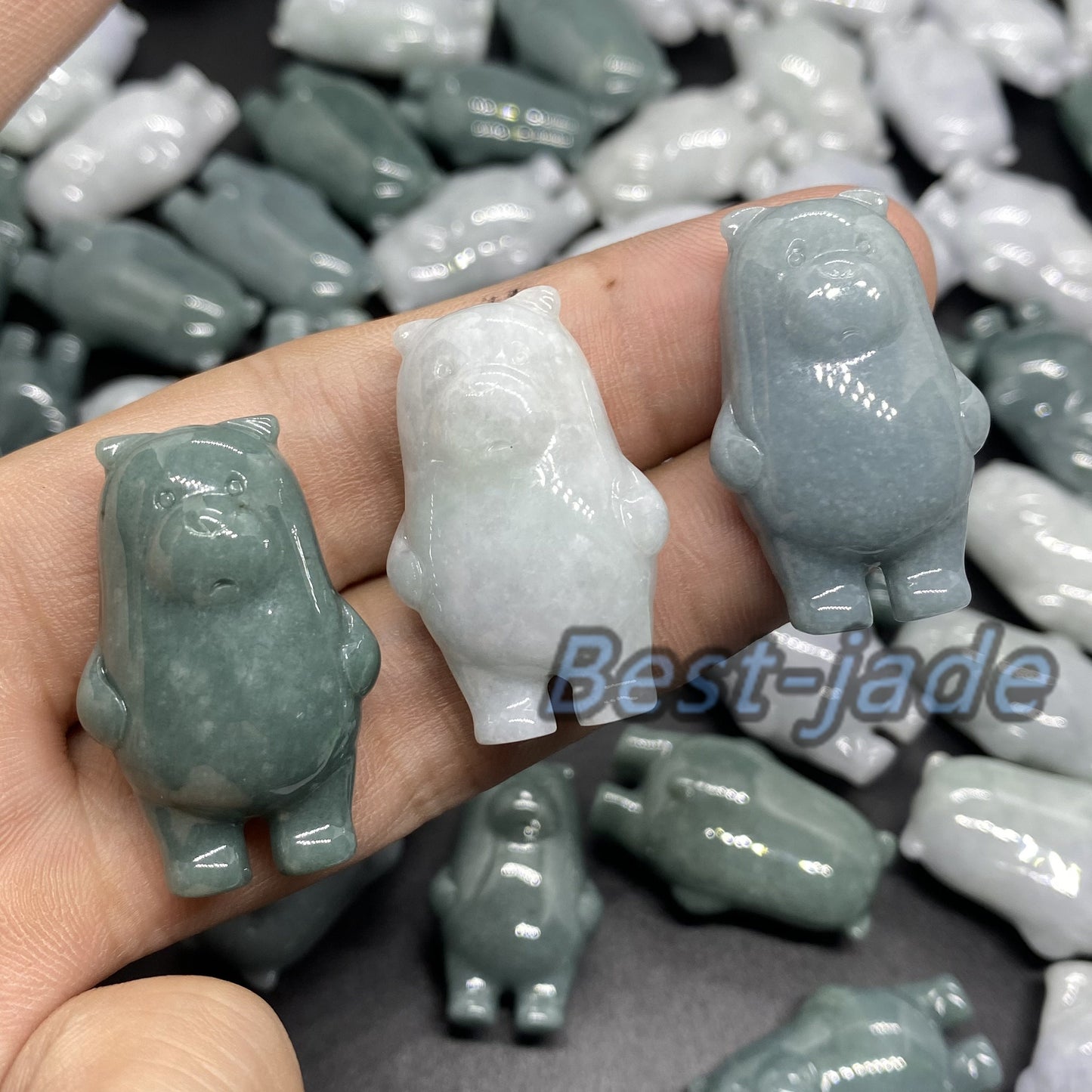 3 Farben Bär Anhänger Natur Grün Grade A Jade Burma Jadeit 3D Cartoon Ohrringe Blaue Jade Geburtstag Jade Geschenk