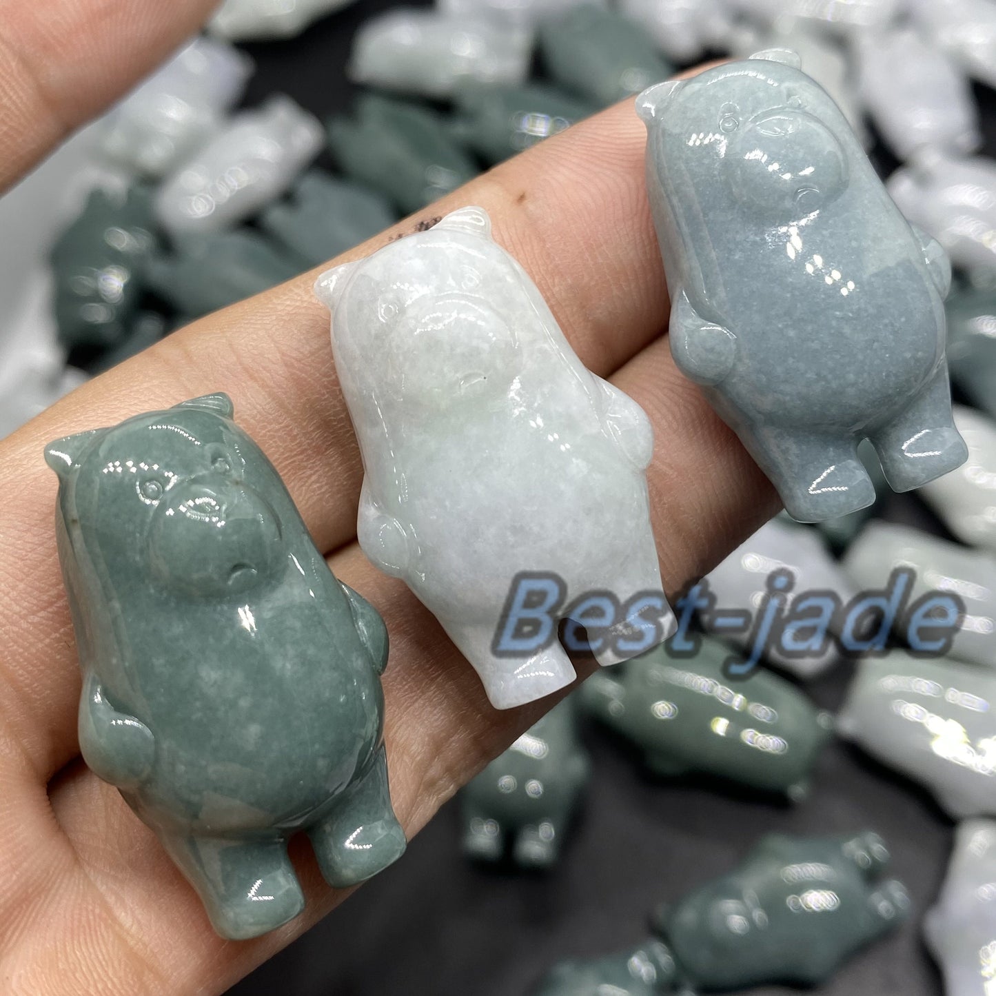 3 Farben Bär Anhänger Natur Grün Grade A Jade Burma Jadeit 3D Cartoon Ohrringe Blaue Jade Geburtstag Jade Geschenk