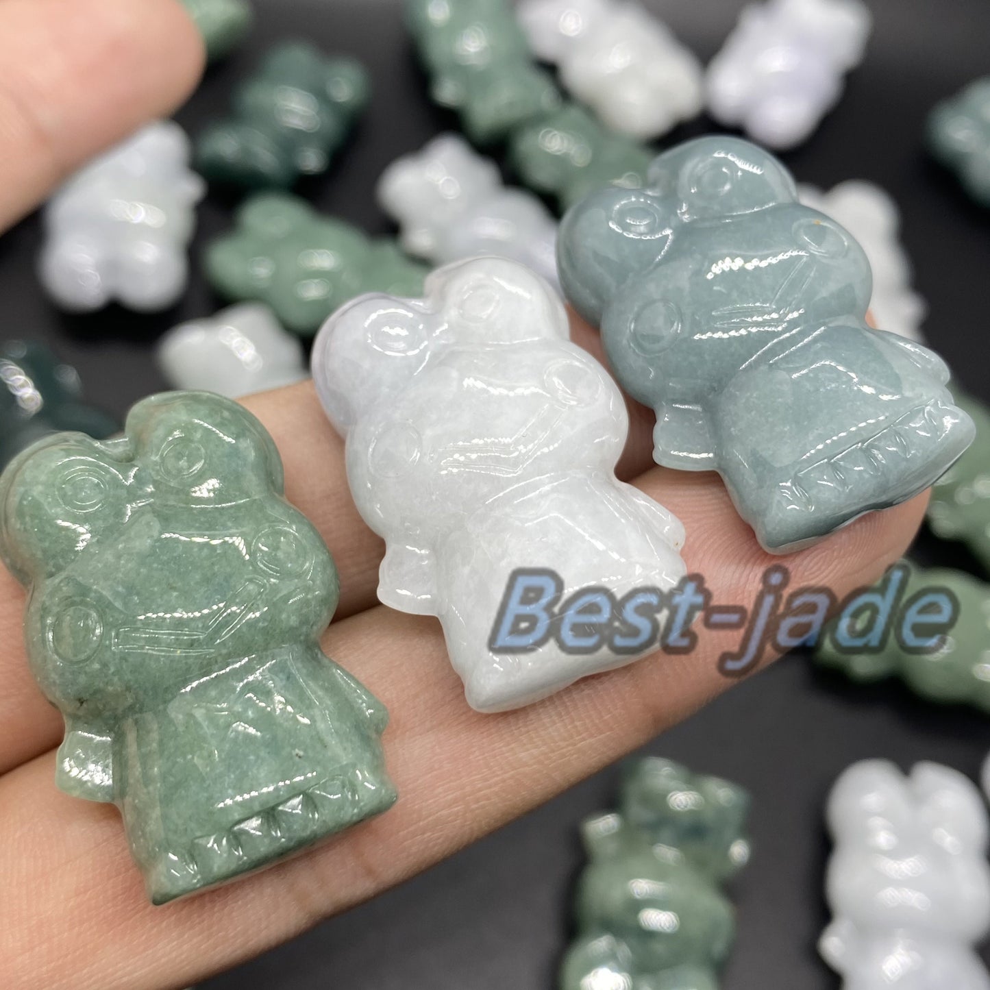 3 Farben 3D Frosch Anhänger Natur Grün Grade A Jade Burma Jadeit Cartoon Perlen Ohrringe blaue Jade Weihnachtsgeschenk Jade Geschenk