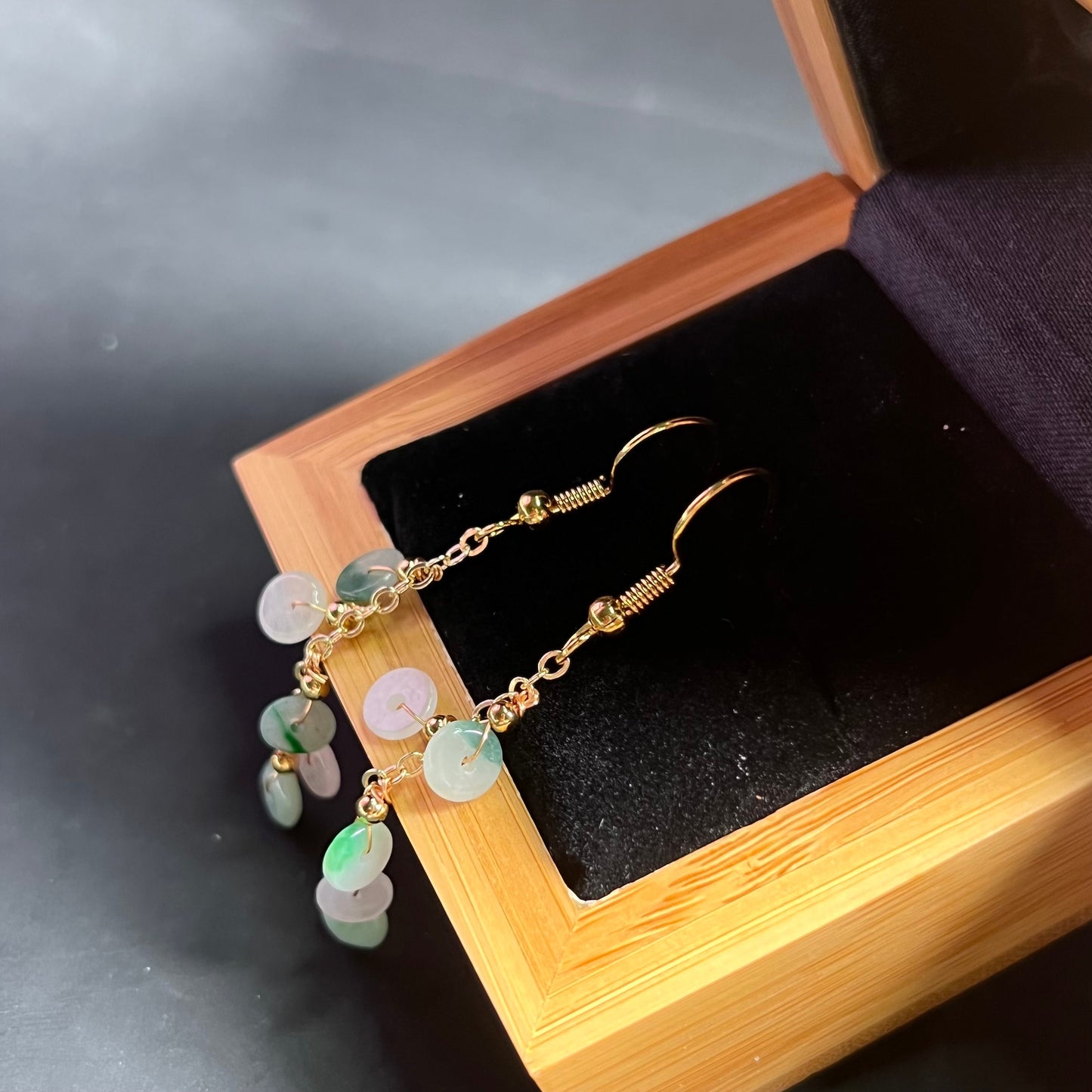 Natural jadeite Transparent donut eardrop jade Earrings with gold plated bail Burma Jade Grade A jade earbob jade bead Jewelry gift for her