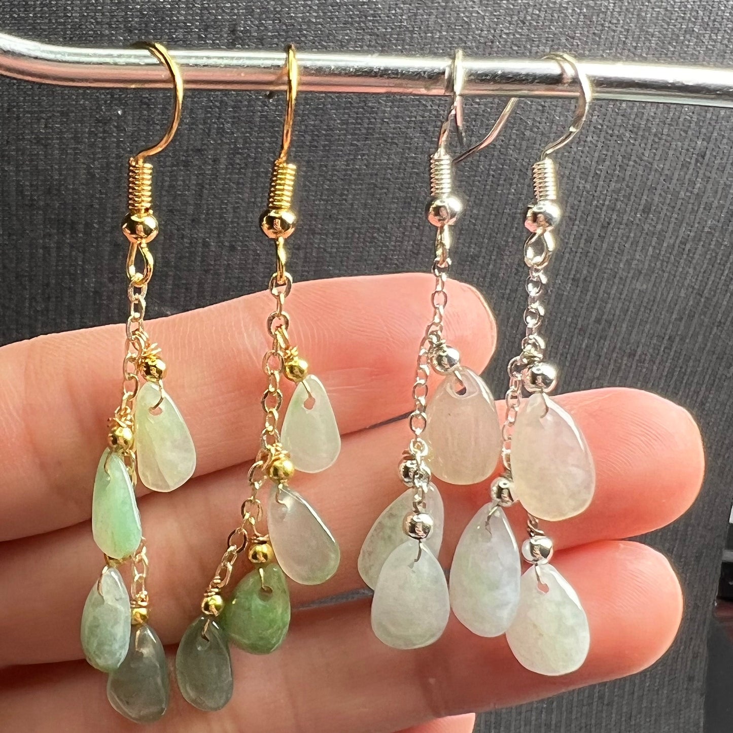 Natural jadeite Transparent eardrop jade Earrings with gold plated bail Burma Jade Grade A jade earbob jade loose beads Jewelry gift for her