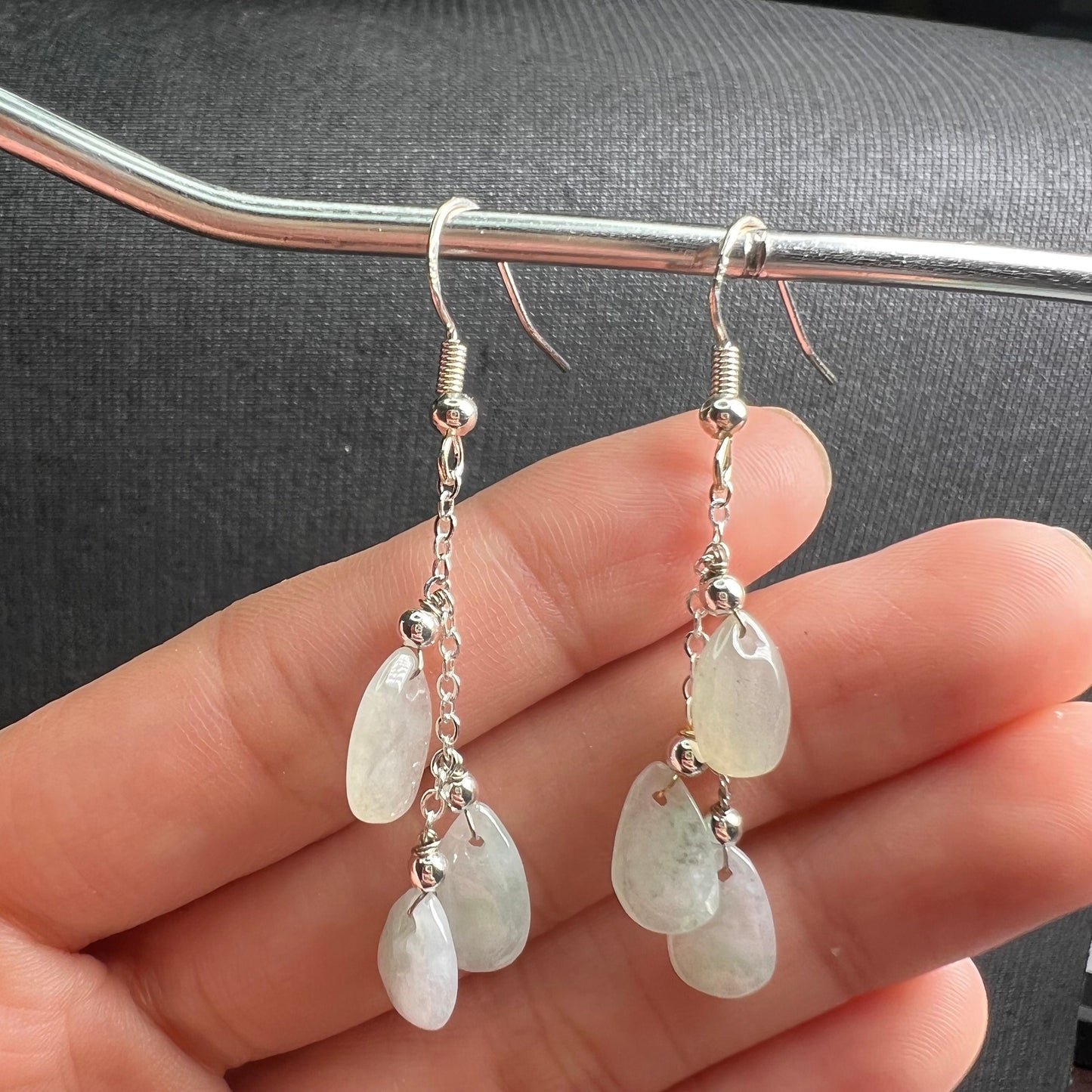 Natural jadeite Transparent eardrop jade Earrings with S925 Sliver bail Burma Jade Grade A jade earbob jade loose beads Jewelry gift for her