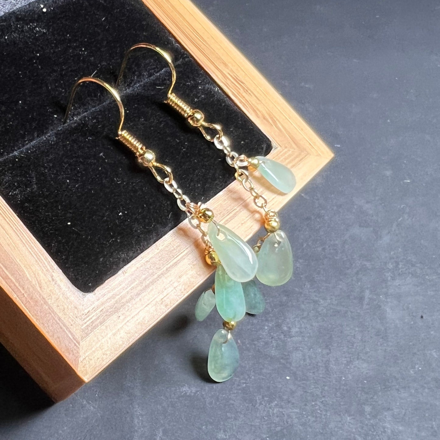 Natural jadeite Transparent eardrop jade Earrings with gold plated bail Burma Jade Grade A jade earbob jade loose beads Jewelry gift for her