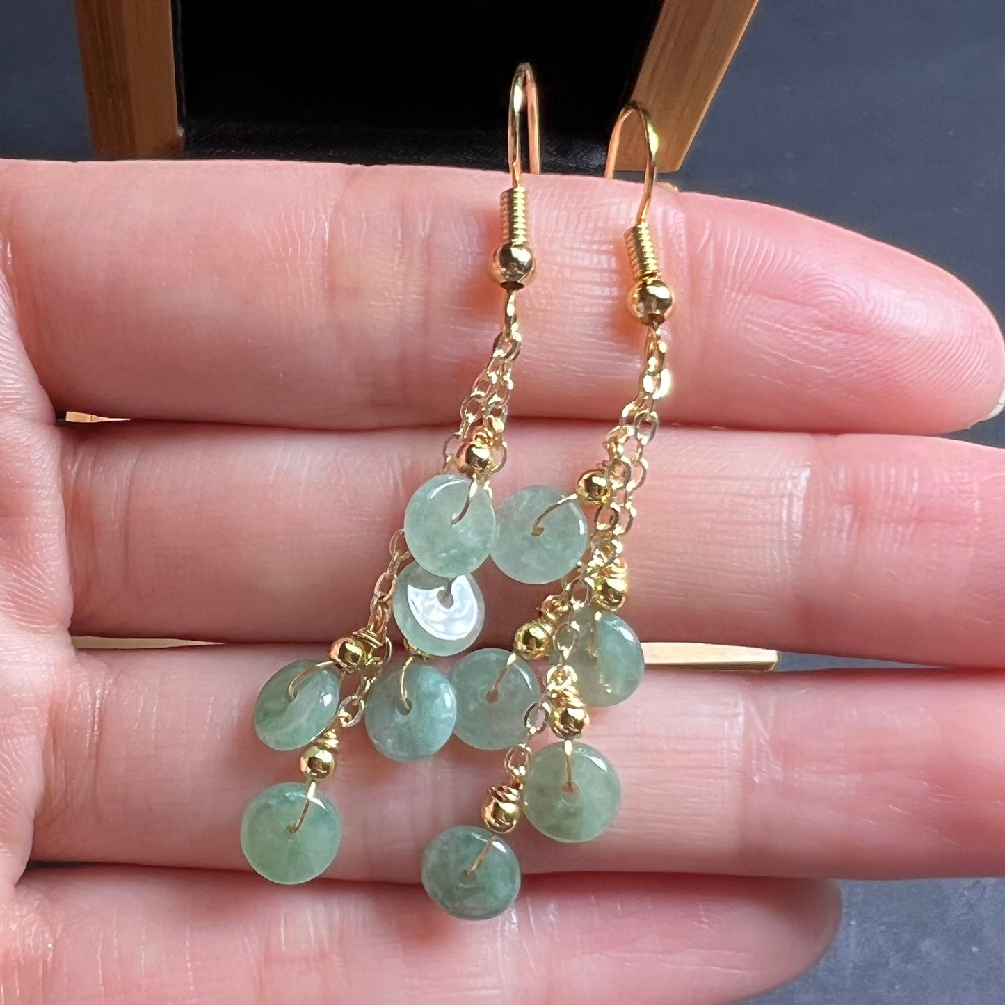 Natural jadeite Transparent eardrop jade Earrings with gold plated bail Burma Jade Grade A jade earbob jade loose beads Jewelry gift for her