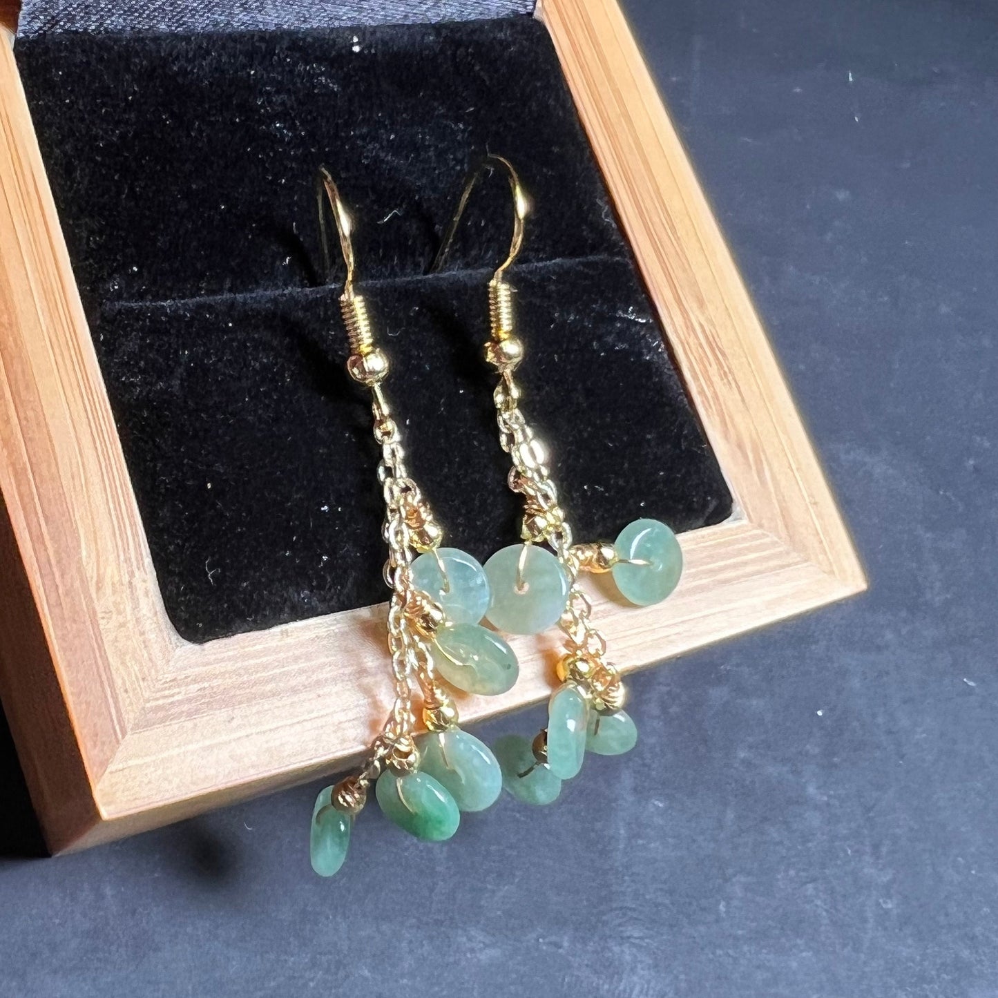 Natural jadeite Transparent eardrop jade Earrings with gold plated bail Burma Jade Grade A jade earbob jade loose beads Jewelry gift for her