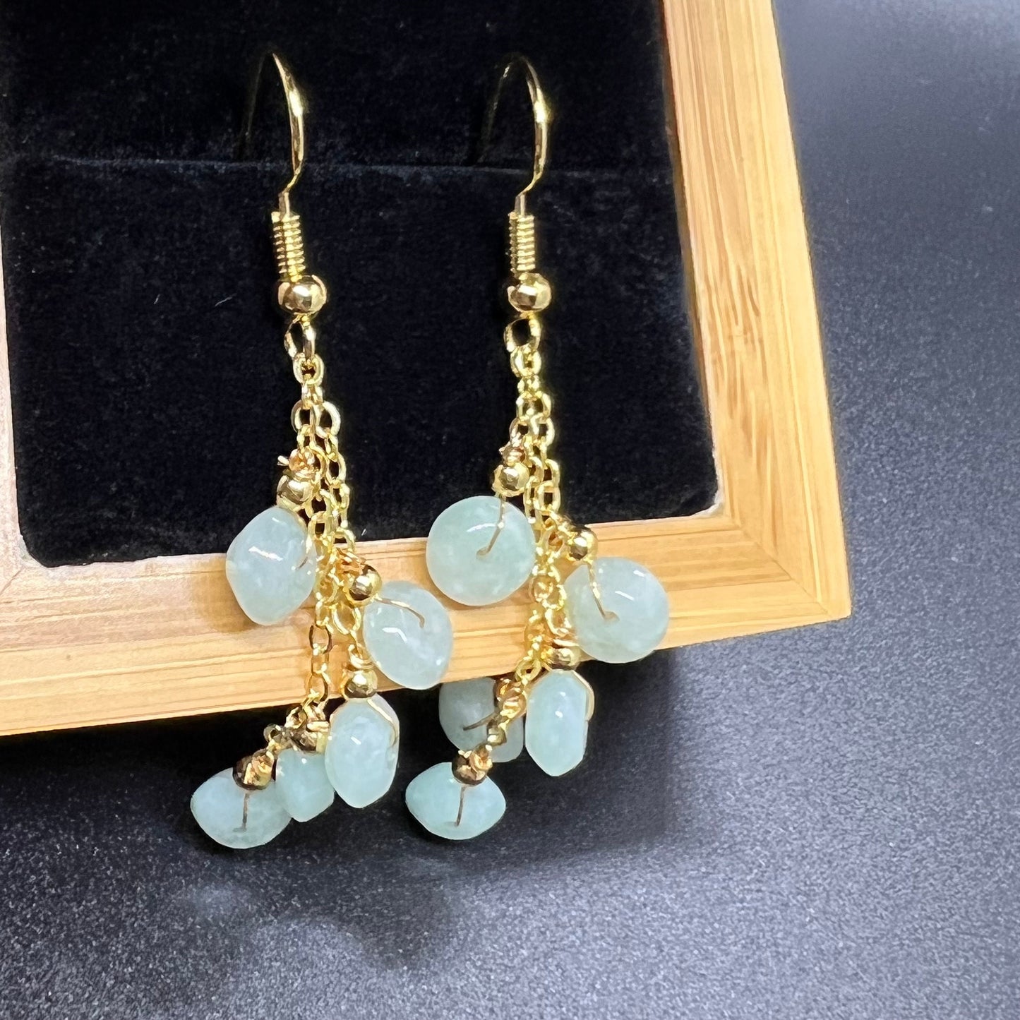 Natural jadeite Transparent eardrop jade Earrings with gold plated bail Burma Jade Grade A jade earbob jade loose beads Jewelry gift for her