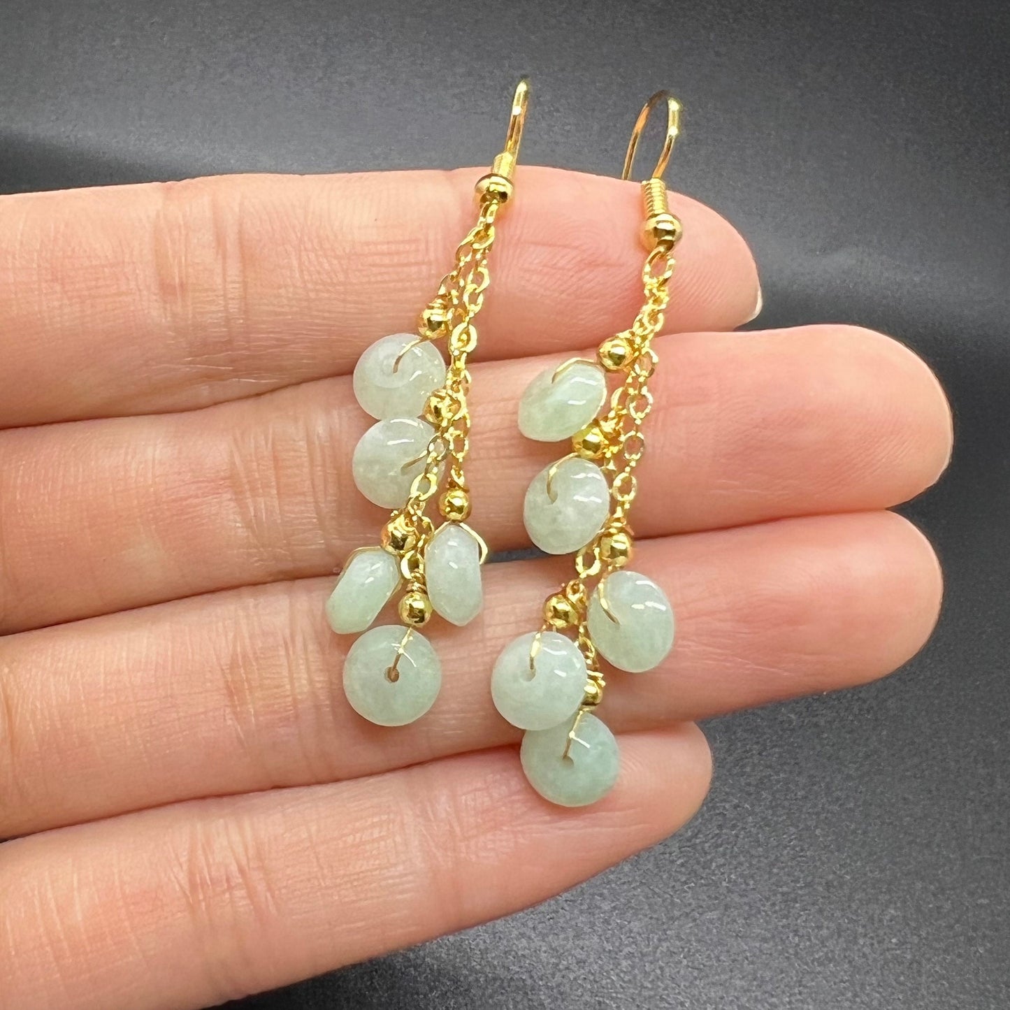 Natural jadeite Transparent eardrop jade Earrings with gold plated bail Burma Jade Grade A jade earbob jade loose beads Jewelry gift for her