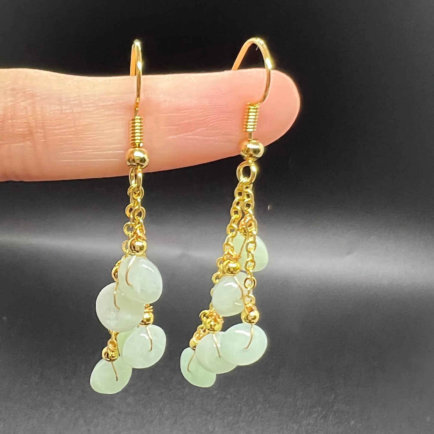 Natural jadeite Transparent eardrop jade Earrings with gold plated bail Burma Jade Grade A jade earbob jade loose beads Jewelry gift for her