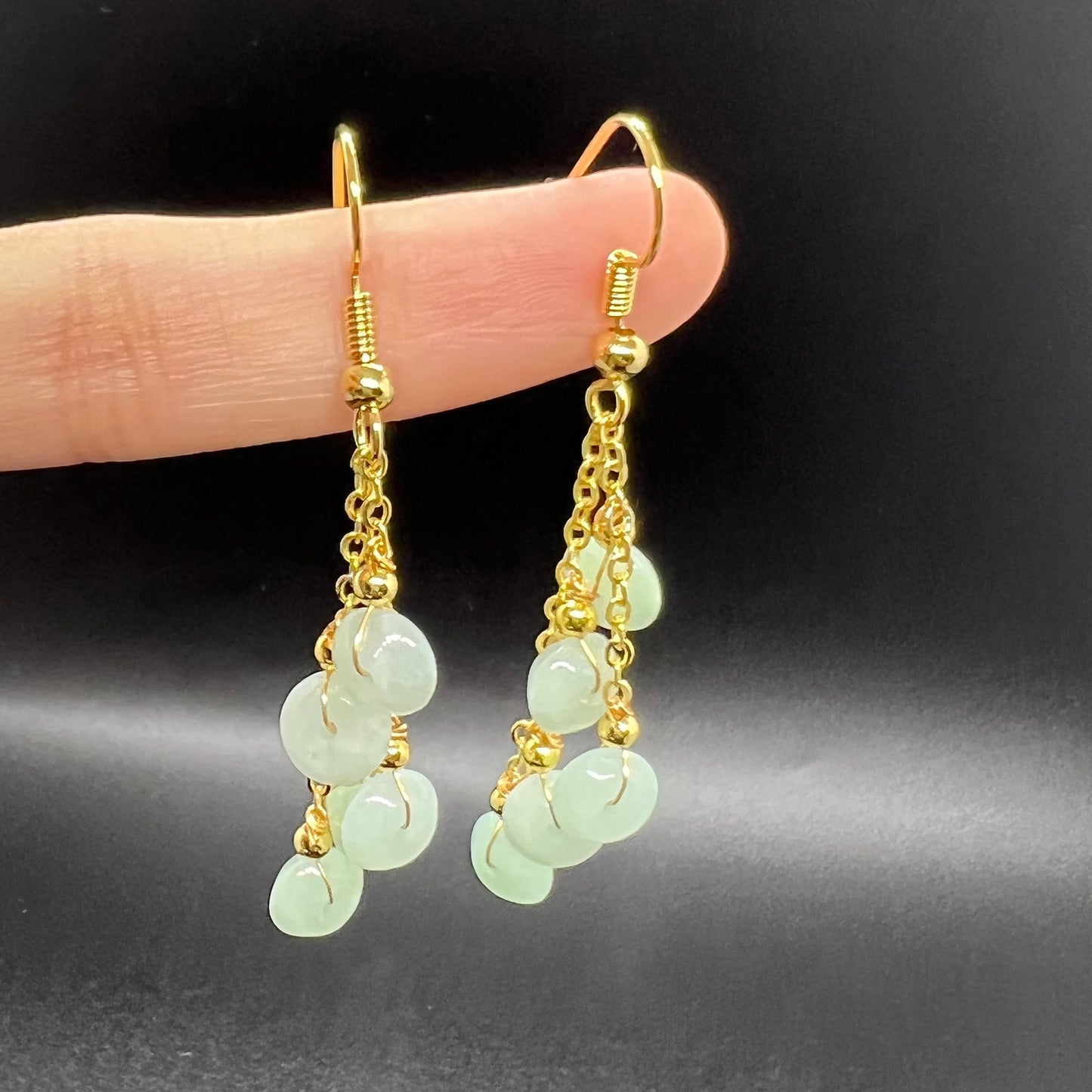 Natural jadeite Transparent eardrop jade Earrings with gold plated bail Burma Jade Grade A jade earbob jade loose beads Jewelry gift for her