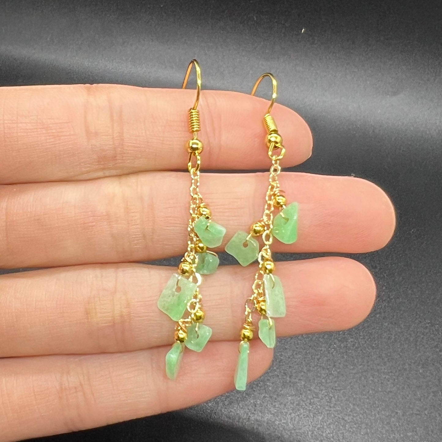 Natural jadeite Transparent eardrop jade Earrings with gold plated bail Burma Jade Grade A jade earbob jade loose beads Jewelry gift for her