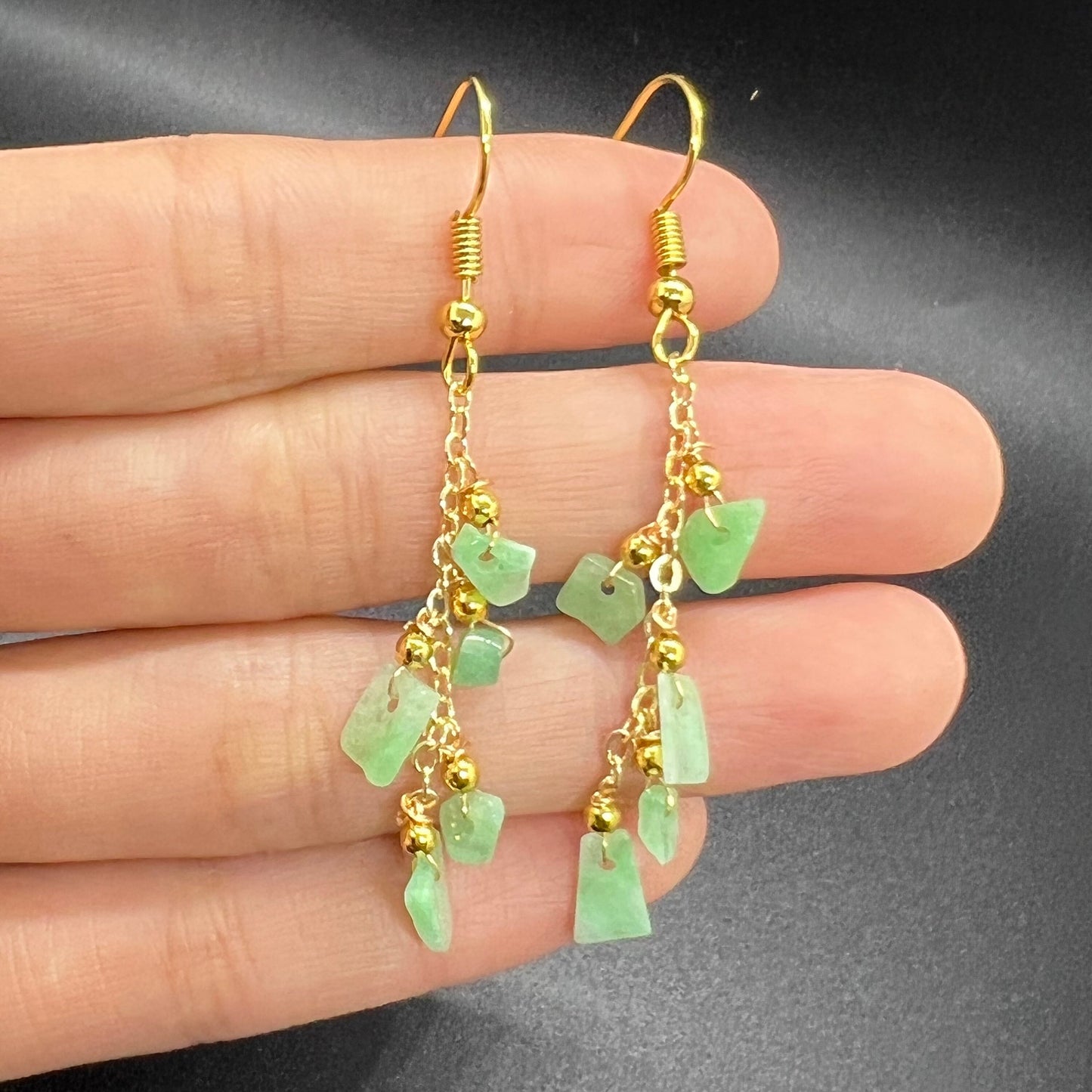 Natural jadeite Transparent eardrop jade Earrings with gold plated bail Burma Jade Grade A jade earbob jade loose beads Jewelry gift for her