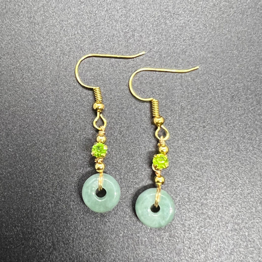 Natural jadeite Donut eardrop jade Earrings with gold plated bail Burma Jade Grade A jade earbob jade loose beads Jewelry gift for her