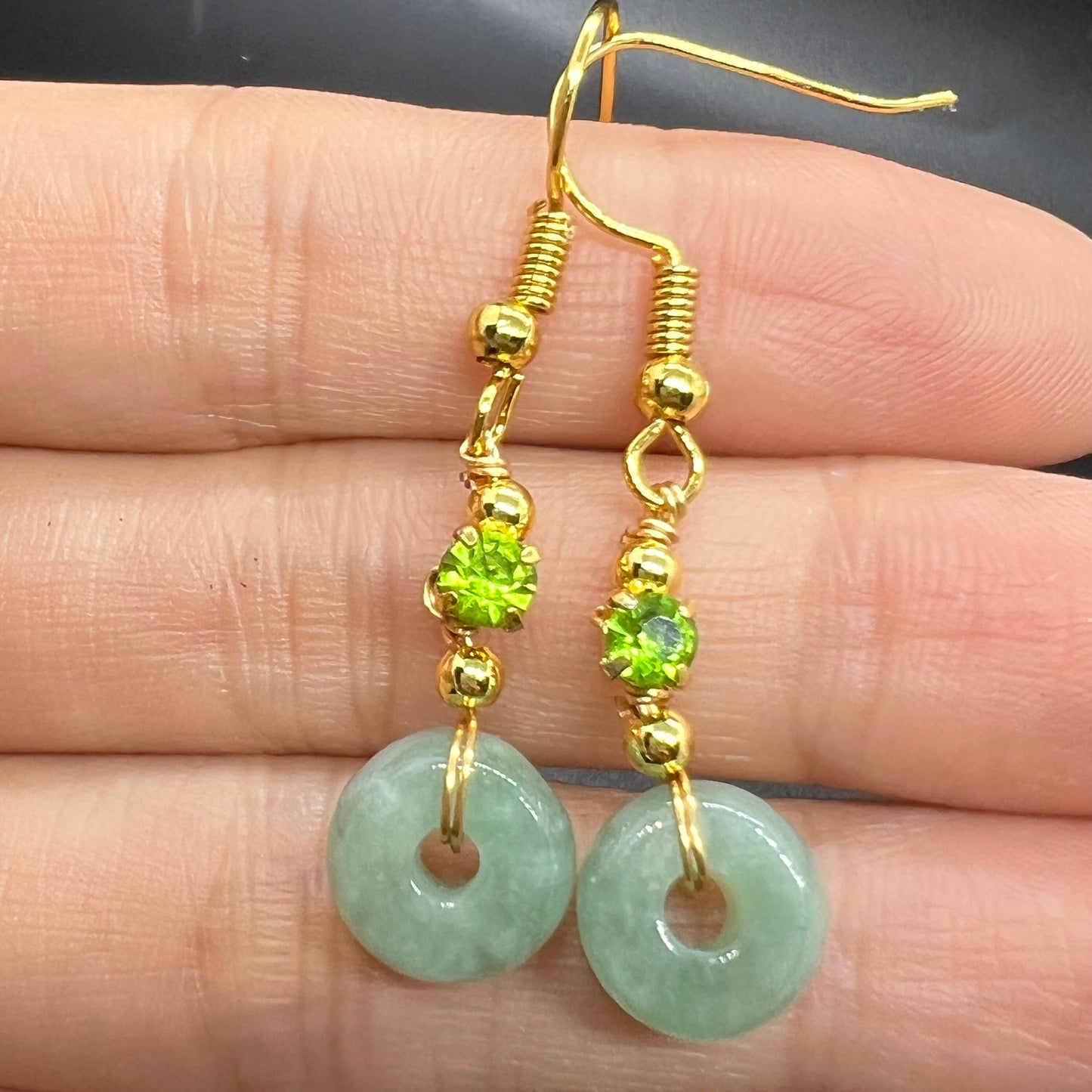 Natural jadeite Donut eardrop jade Earrings with gold plated bail Burma Jade Grade A jade earbob jade loose beads Jewelry gift for her