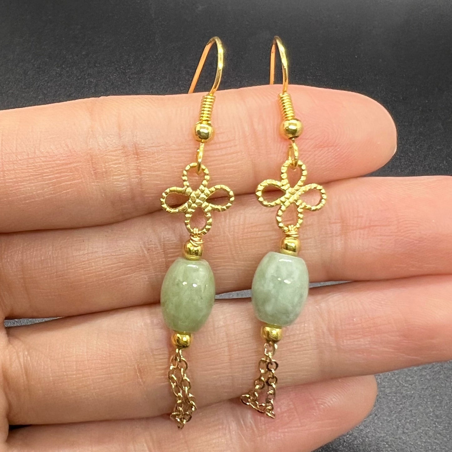 Natural jadeite Tube bead eardrop jade Earrings with gold plated bail Burma Jade Grade A jade earbob jade loose beads Jewelry gift for her