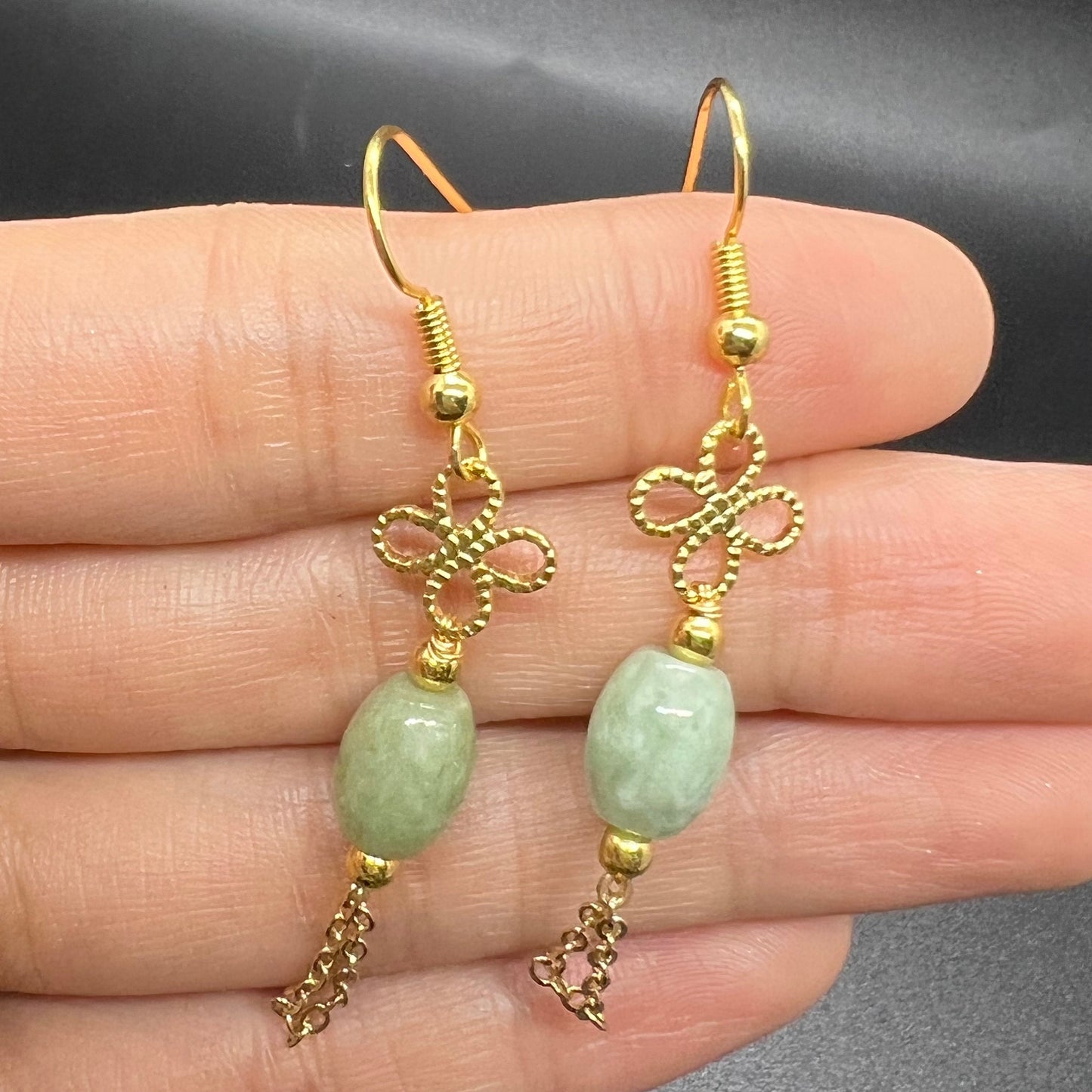 Natural jadeite Tube bead eardrop jade Earrings with gold plated bail Burma Jade Grade A jade earbob jade loose beads Jewelry gift for her