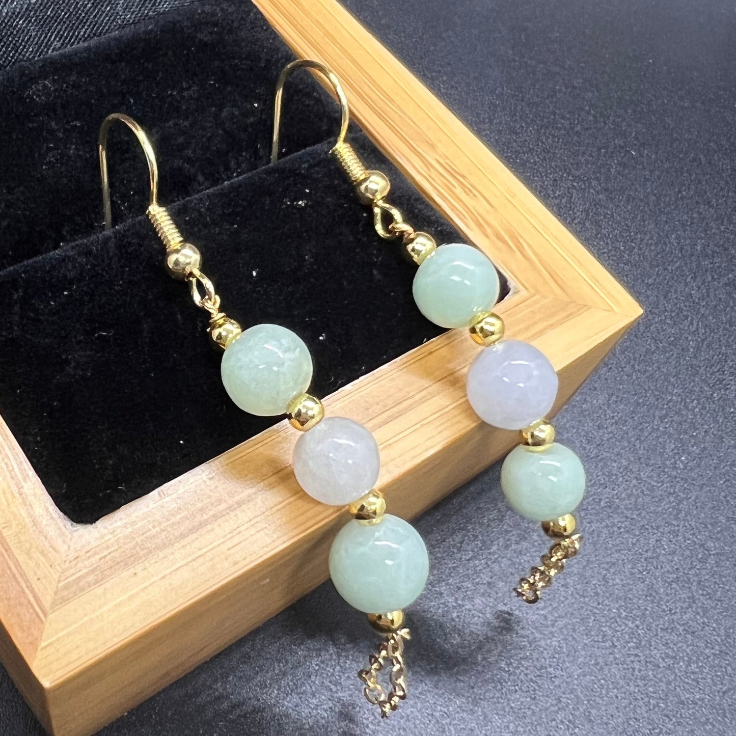 Natural jadeite round bead eardrop jade Earrings with gold plated bail Burma Jade Grade A jade earbob jade loose beads Jewelry gift for her