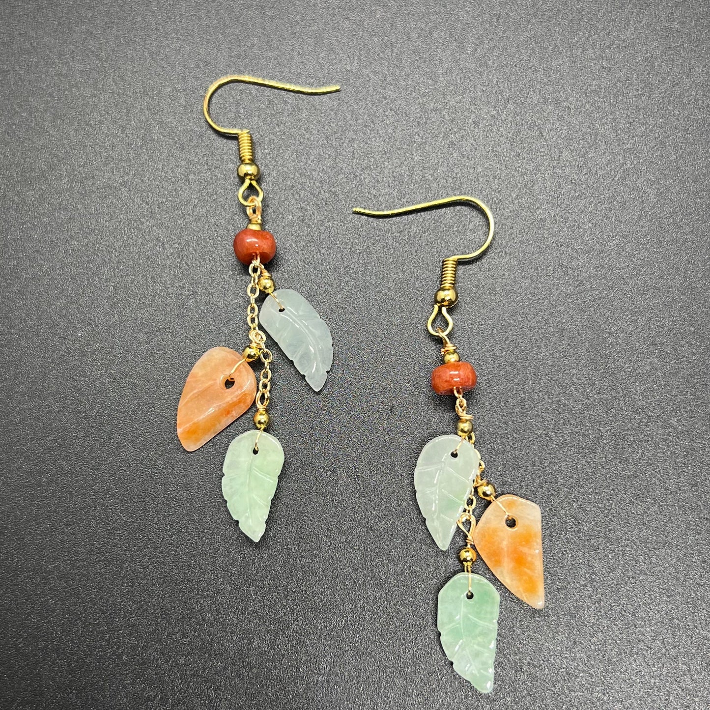 Natural jadeite Leaf eardrop jade Earrings with gold plated bail Burma Jade Grade A jade earbob jade loose beads Jewelry gift for her