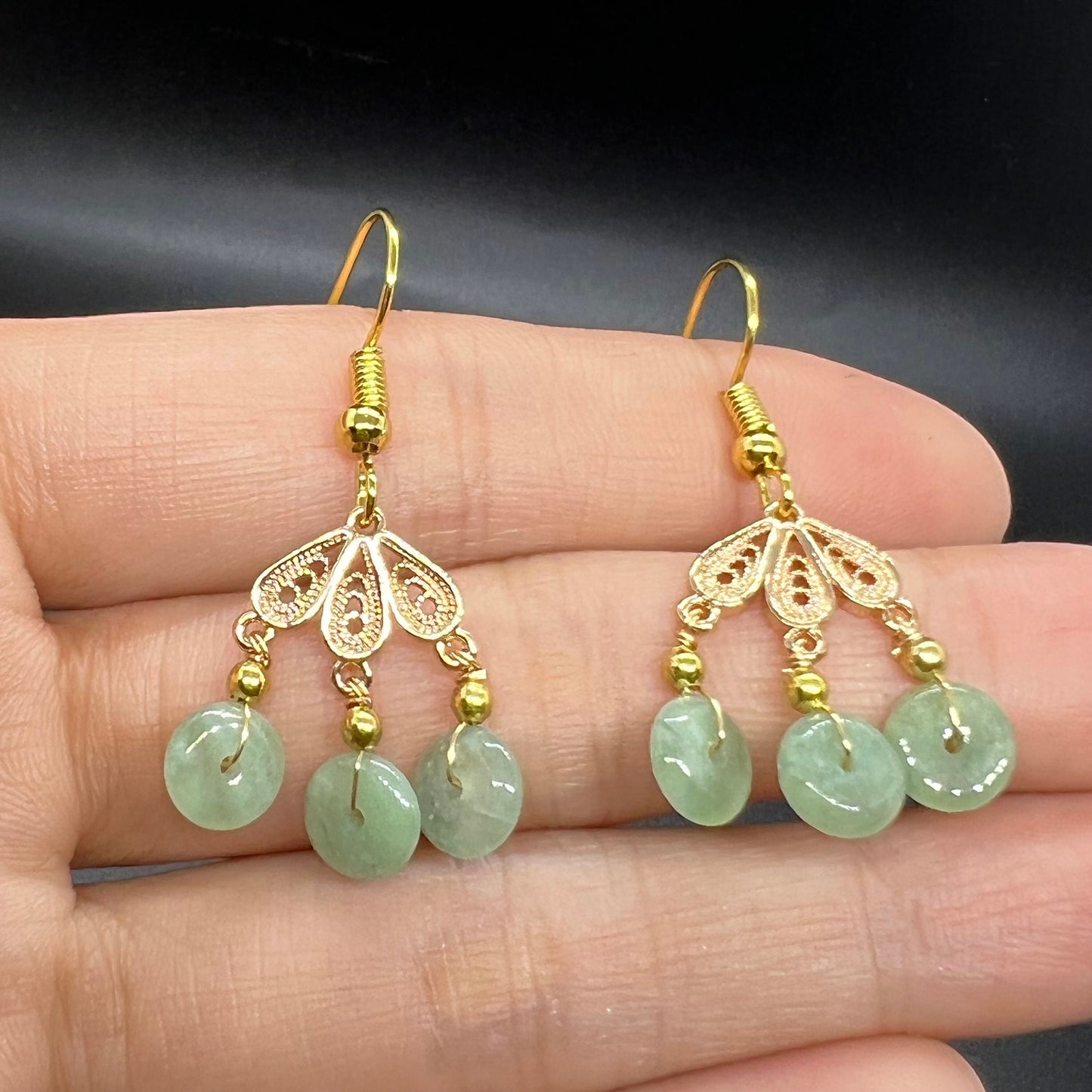 Natural jadeite Transparent eardrop jade Earrings with gold plated bail Burma Jade Grade A jade earbob jade loose beads Jewelry gift for her