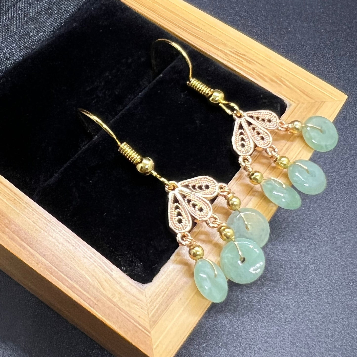 Natural jadeite Transparent eardrop jade Earrings with gold plated bail Burma Jade Grade A jade earbob jade loose beads Jewelry gift for her