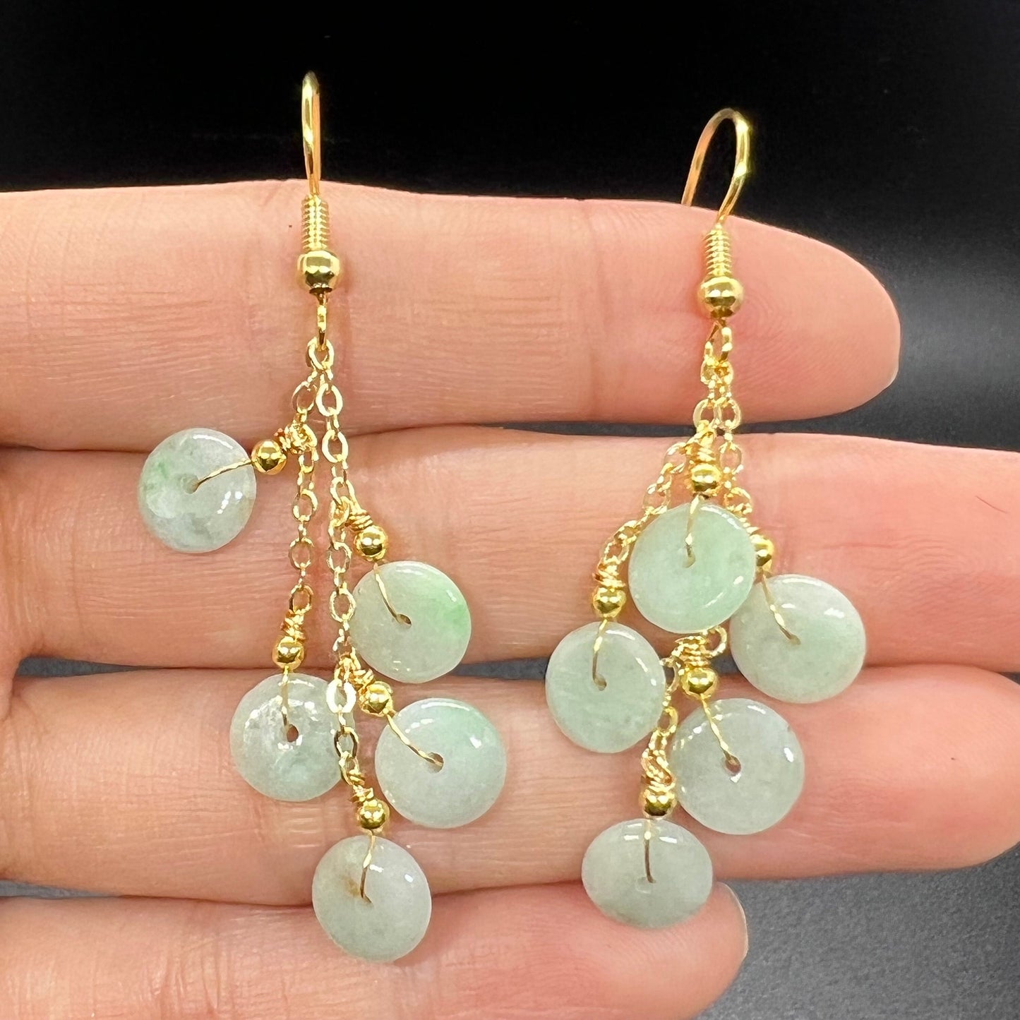 Natural jadeite Transparent eardrop jade Earrings with gold plated bail Burma Jade Grade A jade earbob jade loose beads Jewelry gift for her