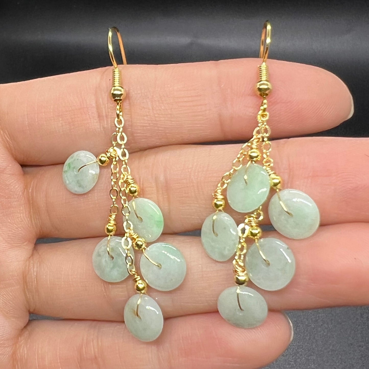 Natural jadeite Transparent eardrop jade Earrings with gold plated bail Burma Jade Grade A jade earbob jade loose beads Jewelry gift for her