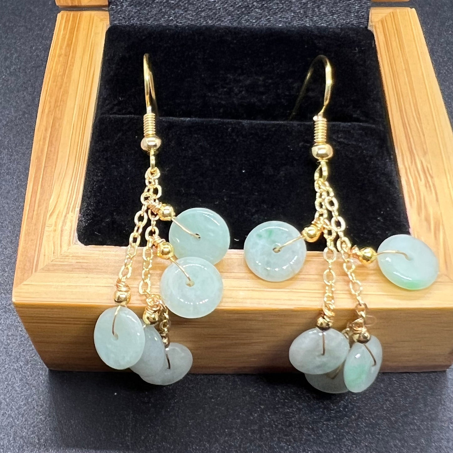 Natural jadeite Transparent eardrop jade Earrings with gold plated bail Burma Jade Grade A jade earbob jade loose beads Jewelry gift for her