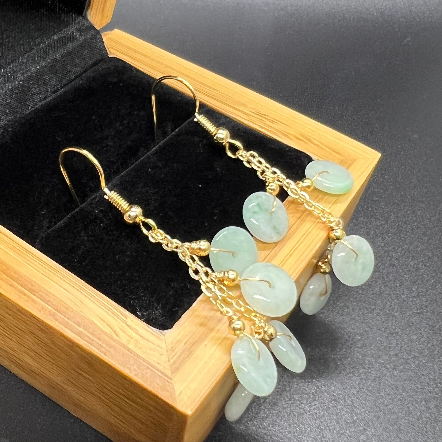 Natural jadeite Transparent eardrop jade Earrings with gold plated bail Burma Jade Grade A jade earbob jade loose beads Jewelry gift for her