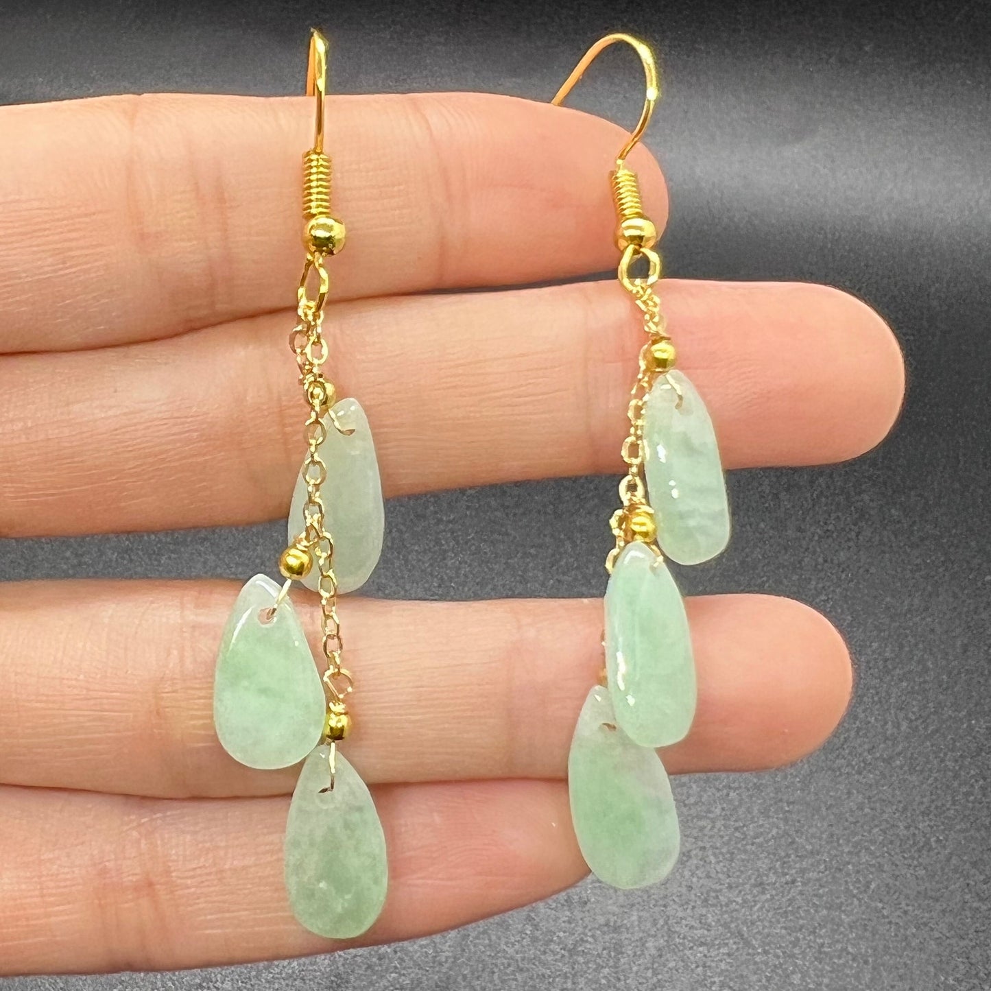 Natural jadeite Transparent eardrop jade Earrings with gold plated bail Burma Jade Grade A jade earbob jade loose beads Jewelry gift for her