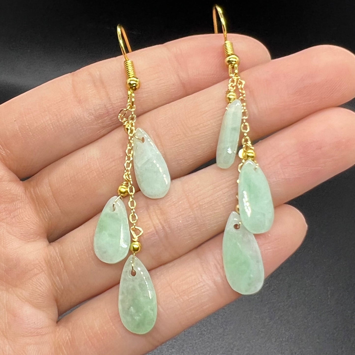 Natural jadeite Transparent eardrop jade Earrings with gold plated bail Burma Jade Grade A jade earbob jade loose beads Jewelry gift for her