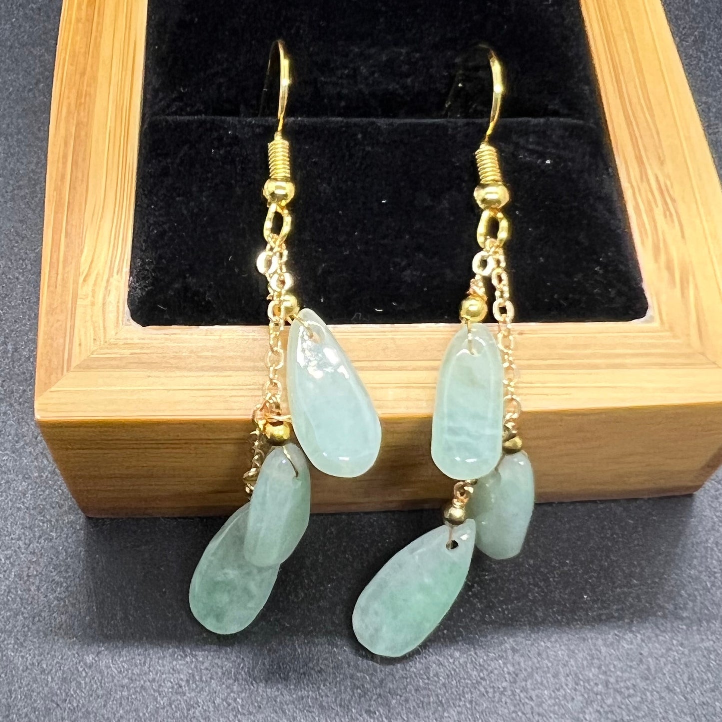 Natural jadeite Transparent eardrop jade Earrings with gold plated bail Burma Jade Grade A jade earbob jade loose beads Jewelry gift for her