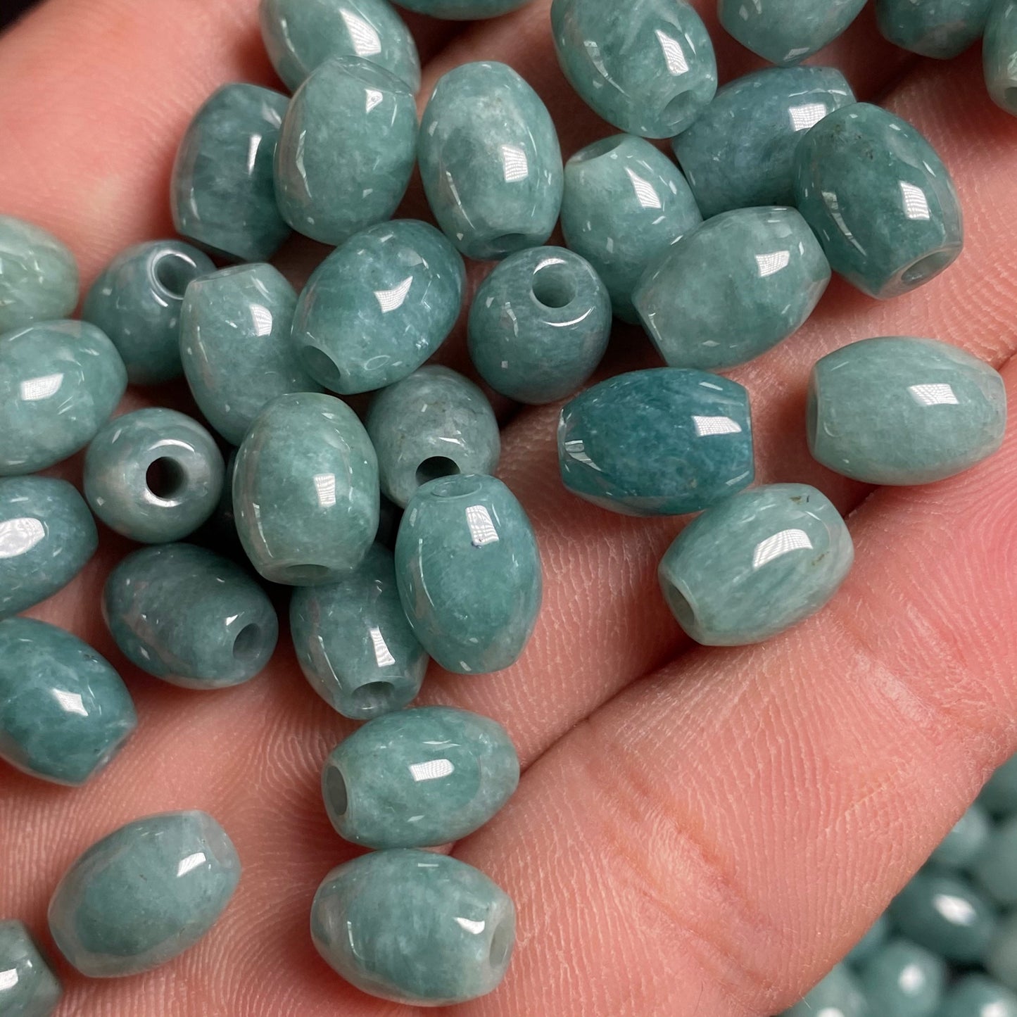 Natural 9.5MM oval Guatemalan jadeite Light Translucent Blue Grade A jade  DIY Earrings beads Guatemala jade pendant bead