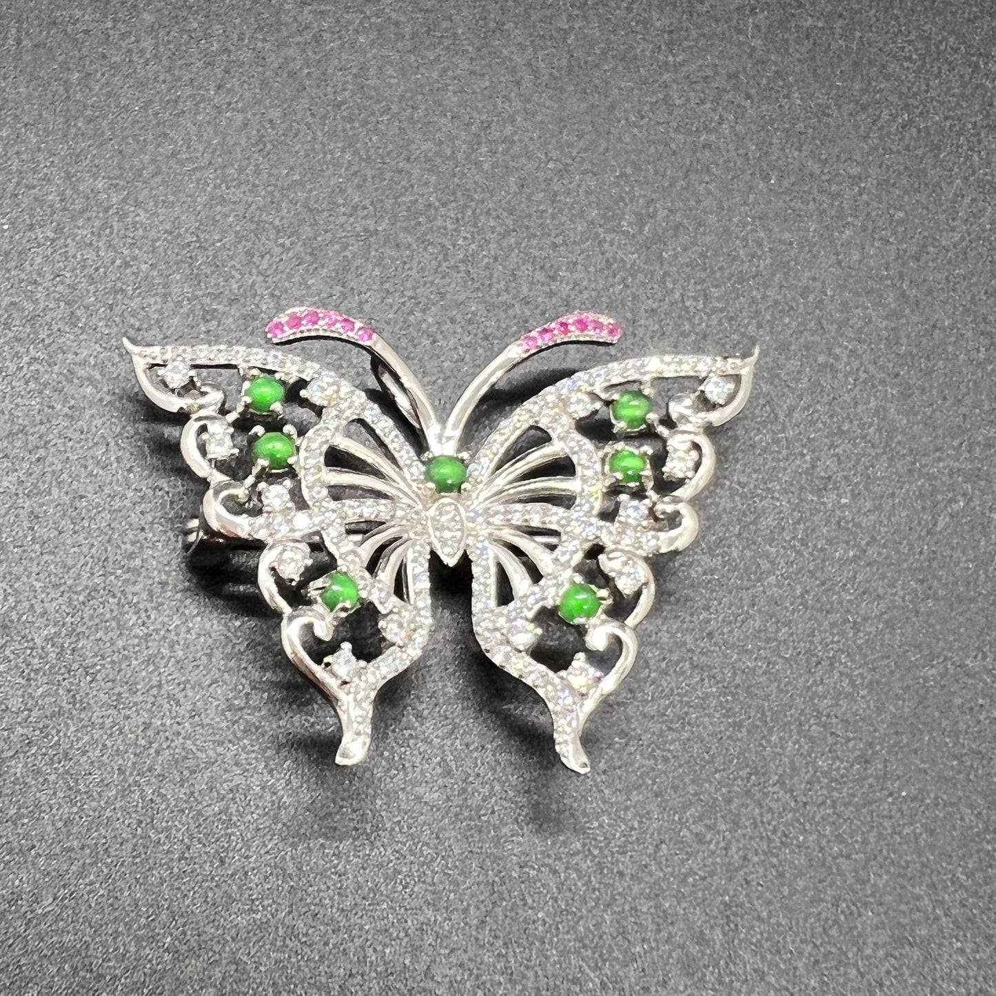 Natural jadeite Butterfly brooch Transparent jade with S925 silver bail Burma Jade Grade A jade loose beads breastpin Jewelry gift for her