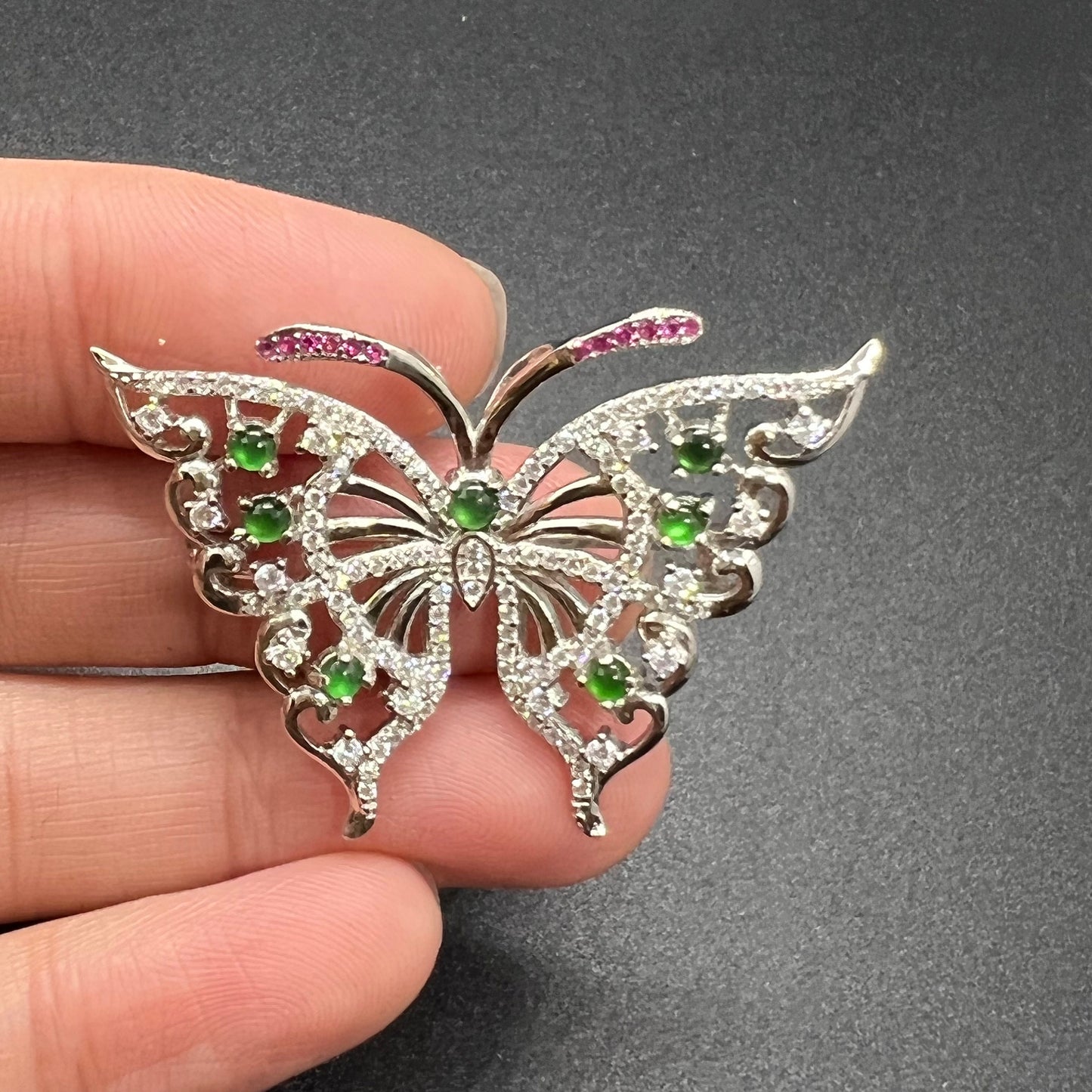 Natural jadeite Butterfly brooch Transparent jade with S925 silver bail Burma Jade Grade A jade loose beads breastpin Jewelry gift for her