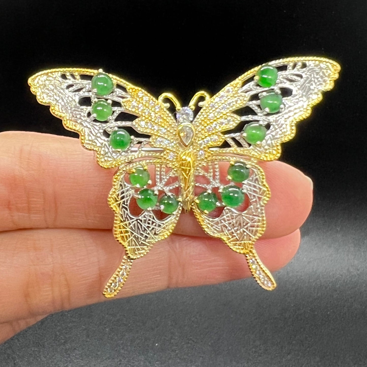 Natural jadeite Butterfly brooch Transparent jade with gold plated bail Burma Jade Grade A jade loose beads breastpin Jewelry gift for her