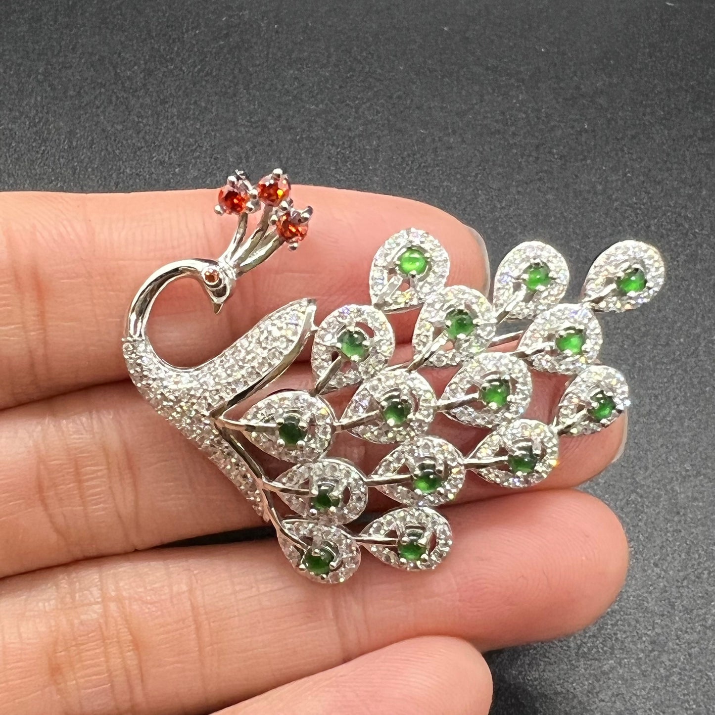 Natural jadeite peacock brooch Transparent jade with s925 bail Burma Jade Grade A jade loose beads breastpin Jewelry gift for her