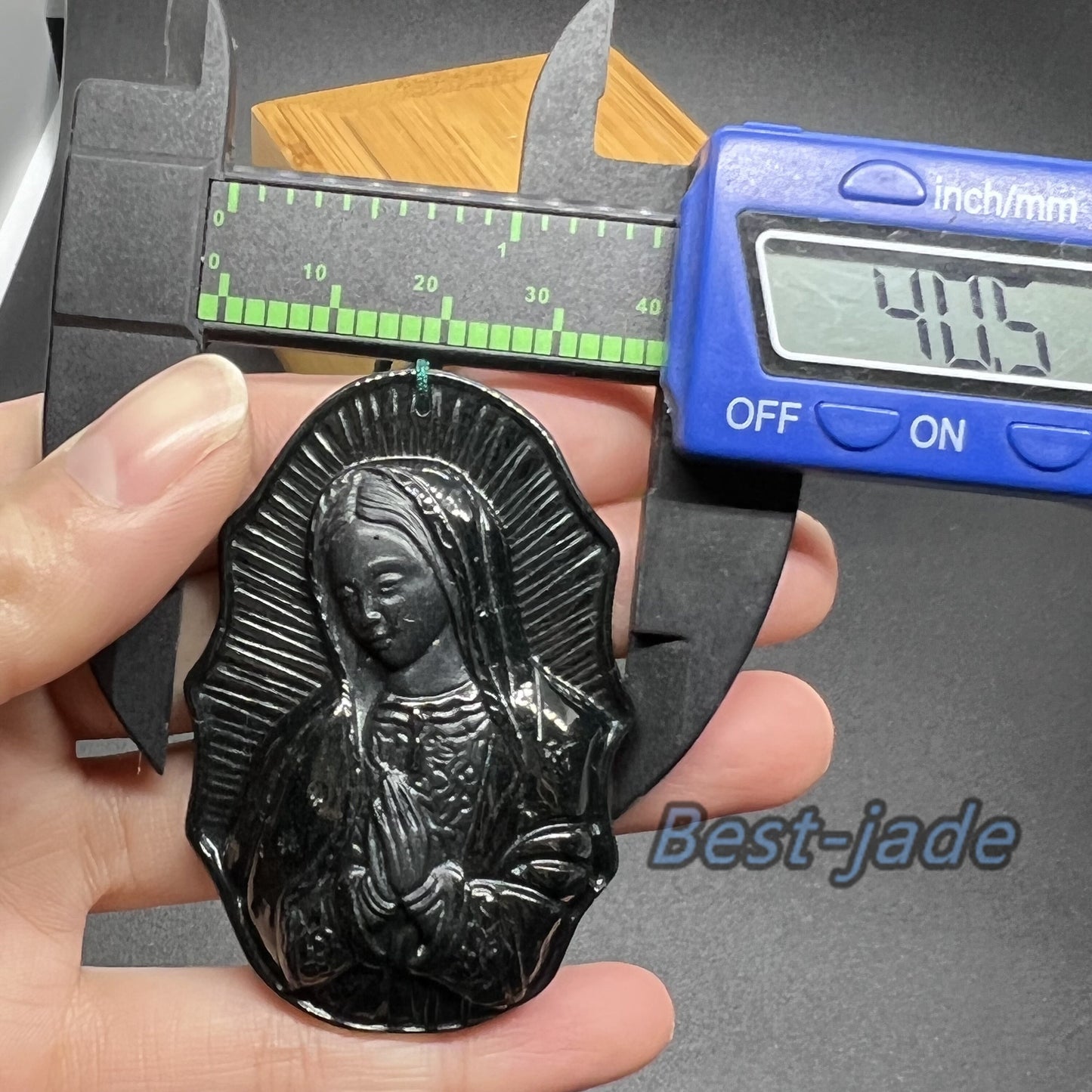 the Madonna Pendant Natural Black Grade A Jade goddess Black Mo jade Burma jade Holy Virgin Christian necklace