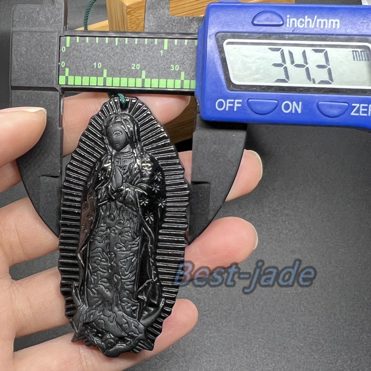 the Madonna Pendant Natural Black Grade A Jade goddess Black Mo jade Burma jade Holy Virgin Christian necklace