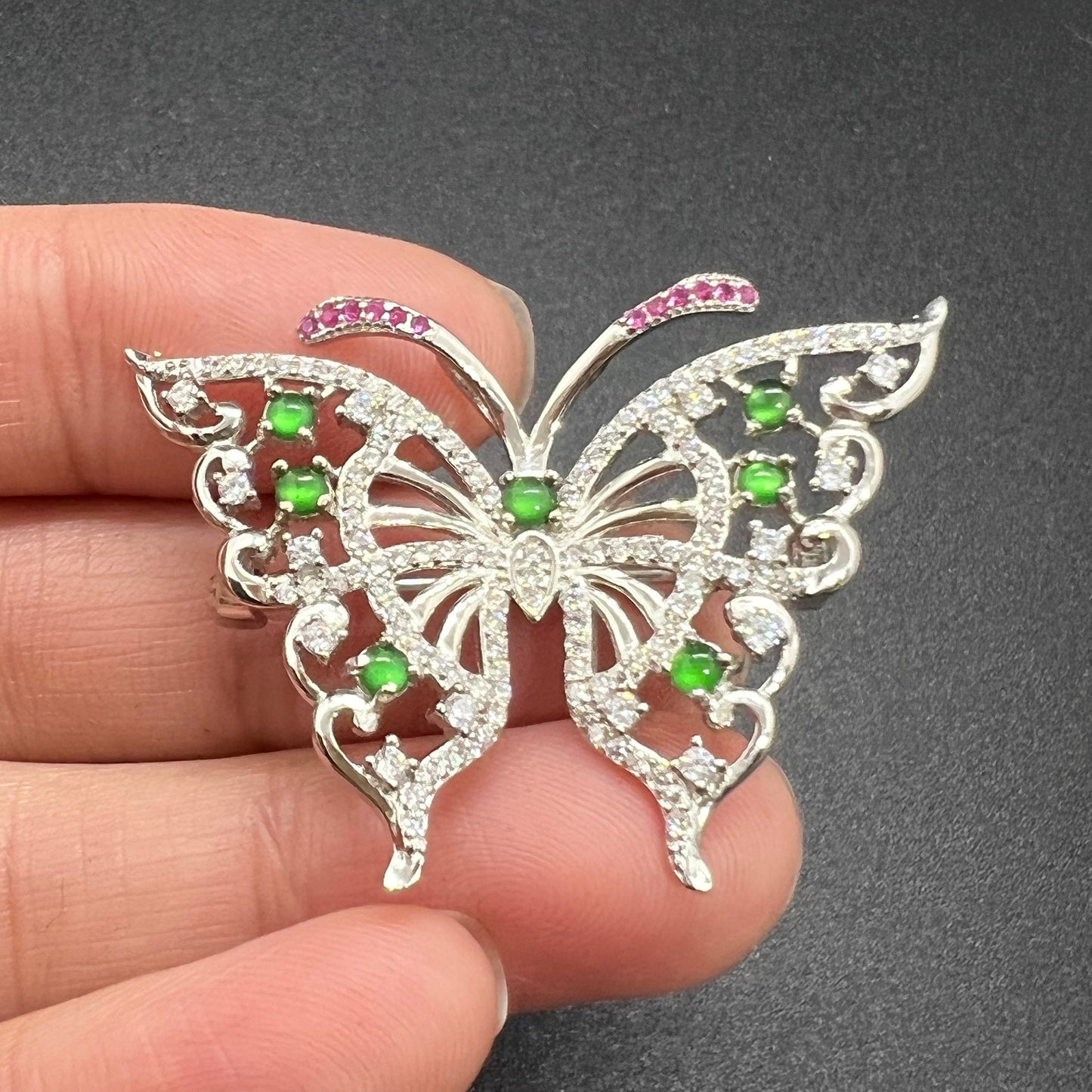 Natural jadeite Butterfly brooch Transparent jade with S925 silver bail Burma Jade Grade A jade loose beads breastpin Jewelry gift for her