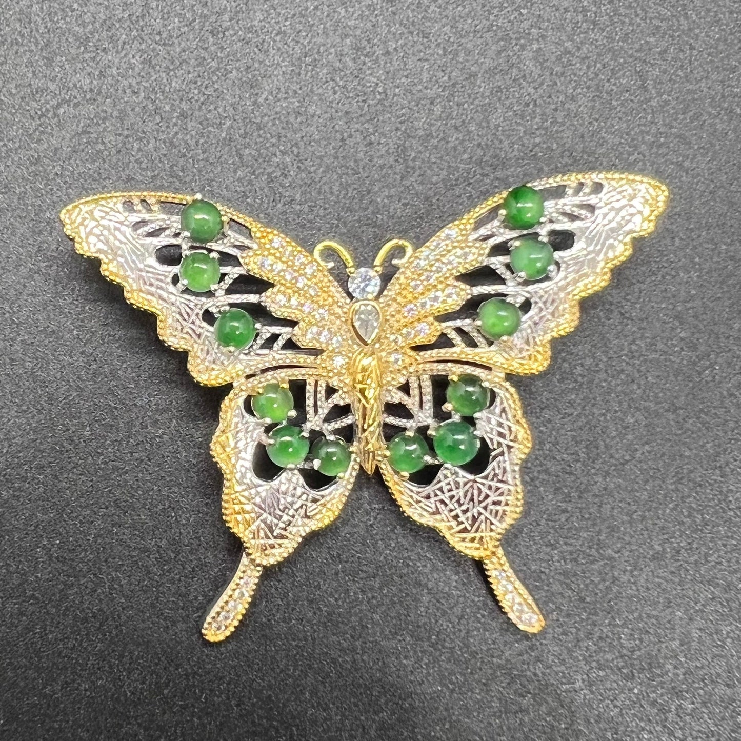 Natural jadeite Butterfly brooch Transparent jade with gold plated bail Burma Jade Grade A jade loose beads breastpin Jewelry gift for her