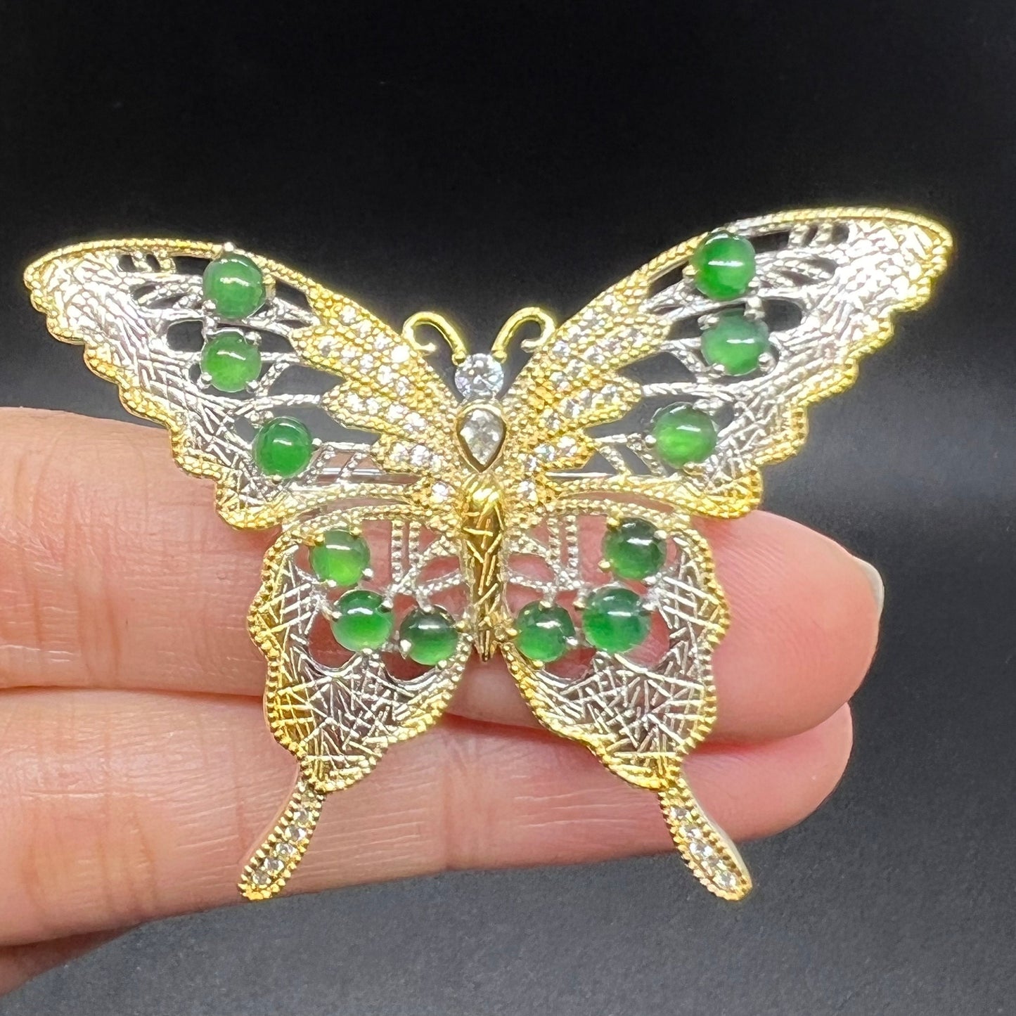 Natural jadeite Butterfly brooch Transparent jade with gold plated bail Burma Jade Grade A jade loose beads breastpin Jewelry gift for her