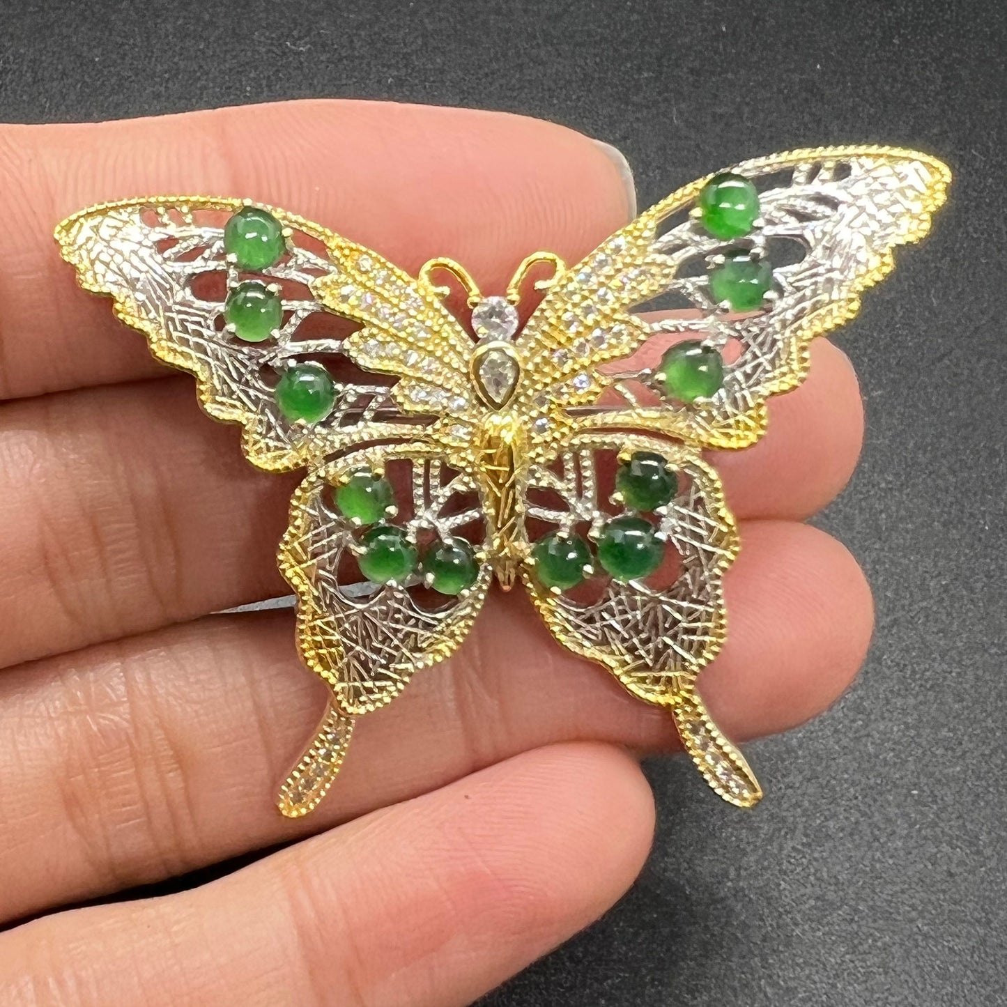 Natural jadeite Butterfly brooch Transparent jade with gold plated bail Burma Jade Grade A jade loose beads breastpin Jewelry gift for her